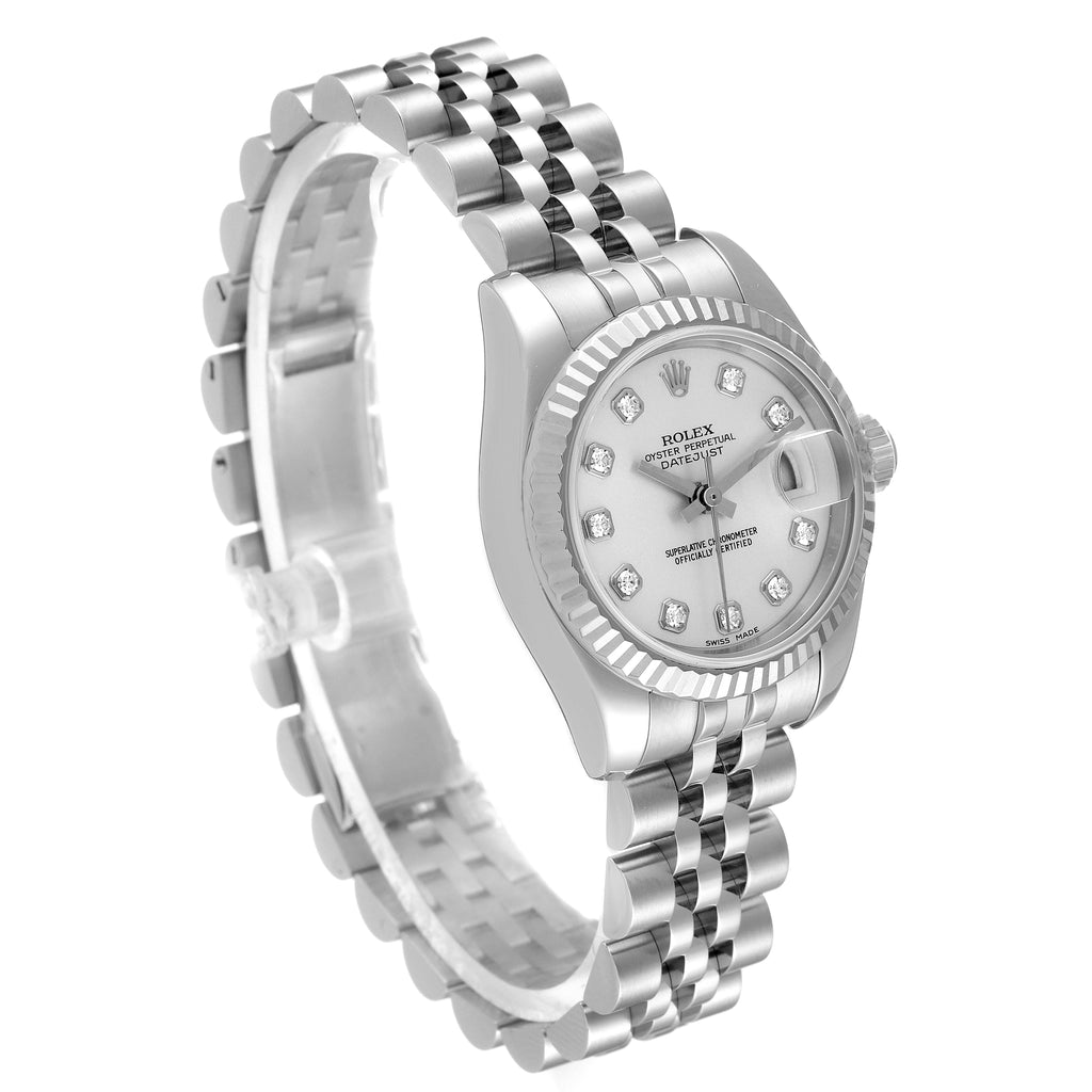 Rolex Datejust White Gold Silver Diamond Dial Ladies Watch 179174 Box Papers