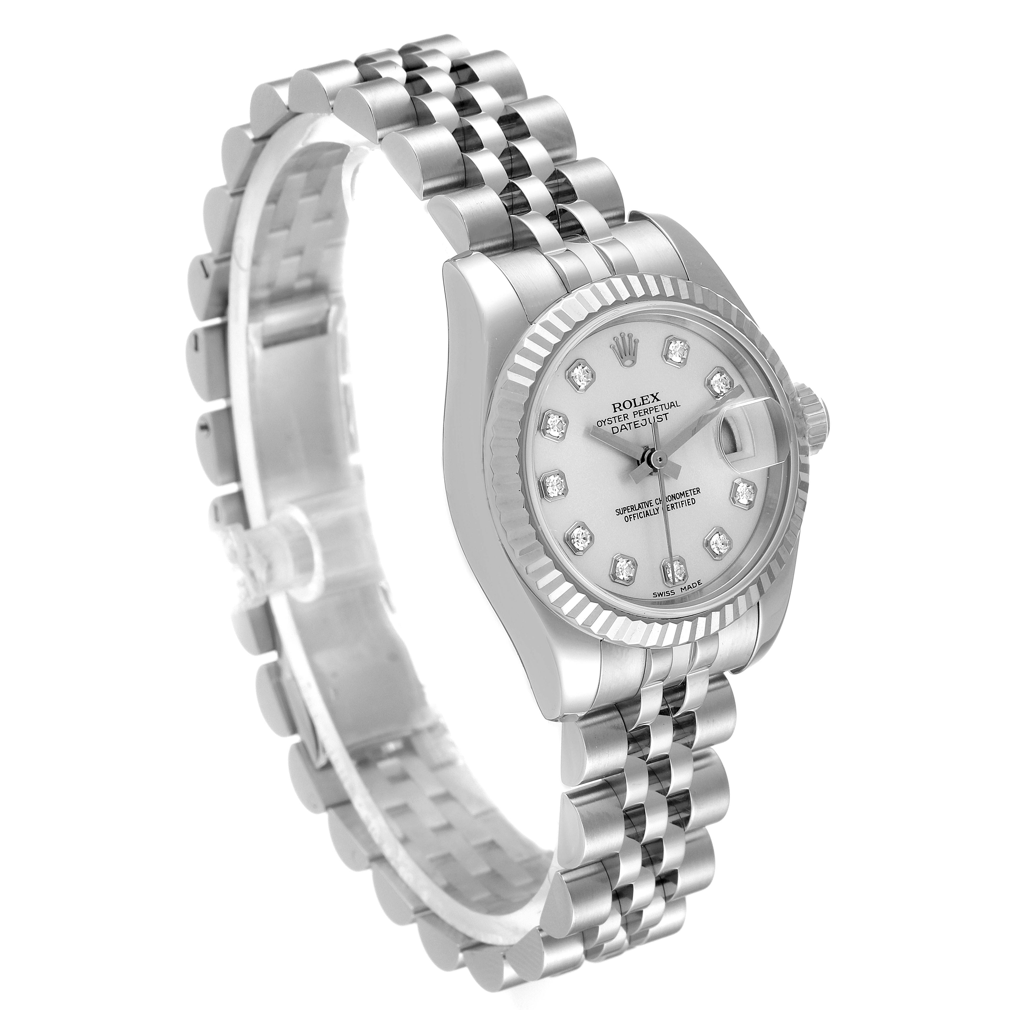 Rolex Datejust White Gold Silver Diamond Dial Ladies Watch 179174 Box Papers