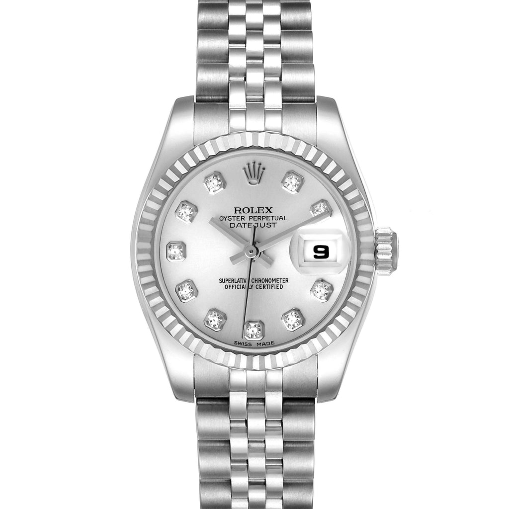 Rolex Datejust White Gold Silver Diamond Dial Ladies Watch 179174 Box Papers