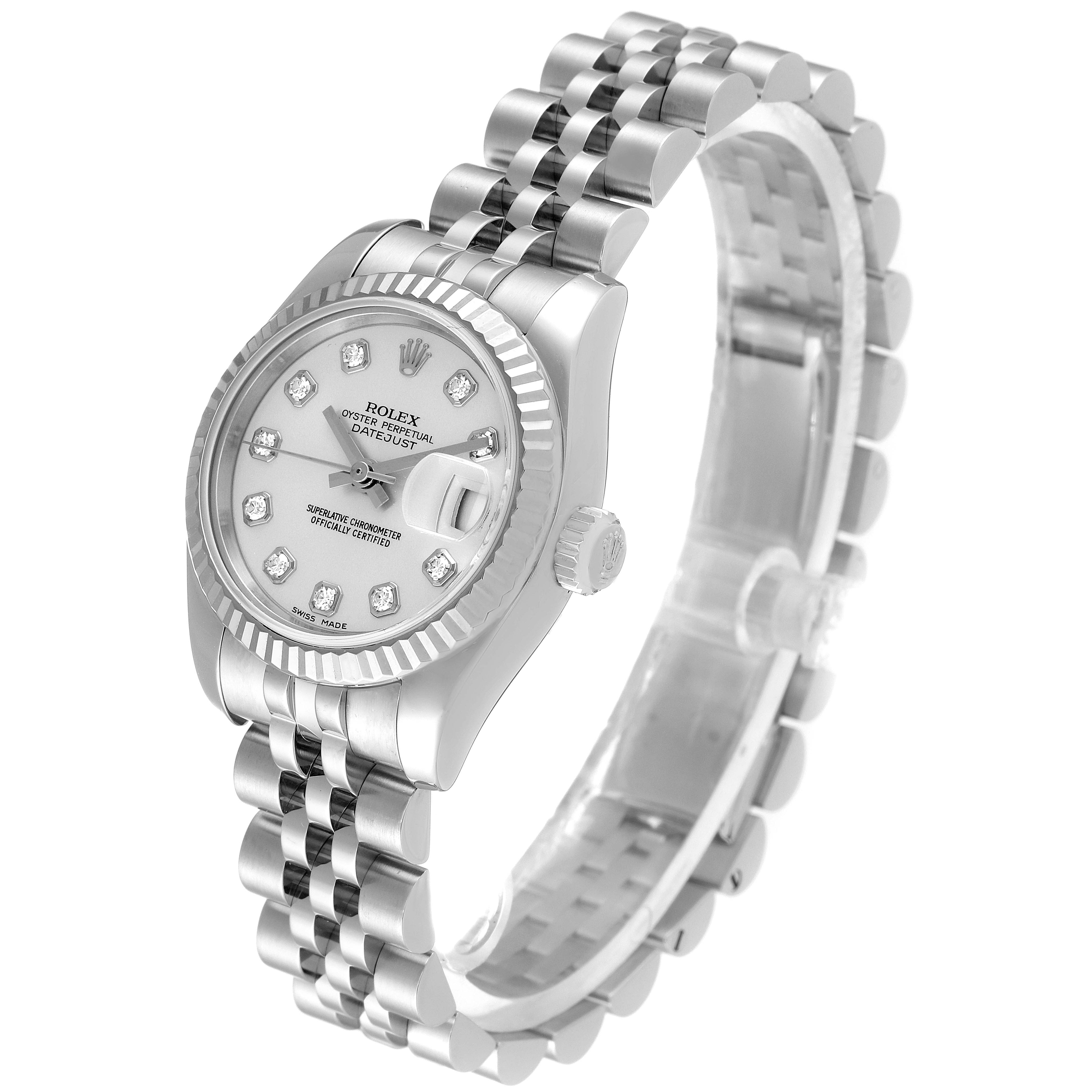 Rolex Datejust White Gold Silver Diamond Dial Ladies Watch 179174 Box Papers