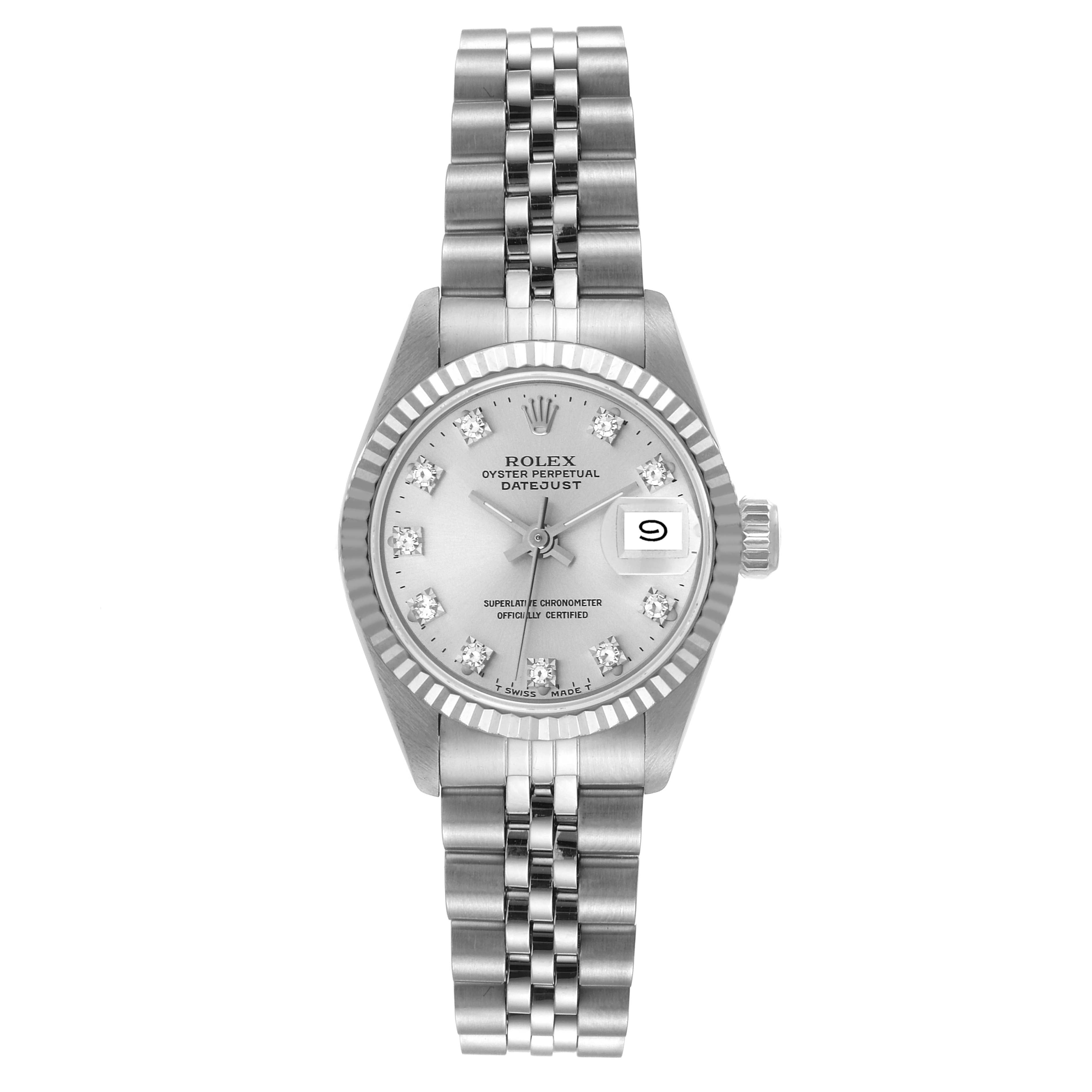 Rolex Datejust White Gold Silver Diamond Dial Ladies Watch 69174 Box Papers