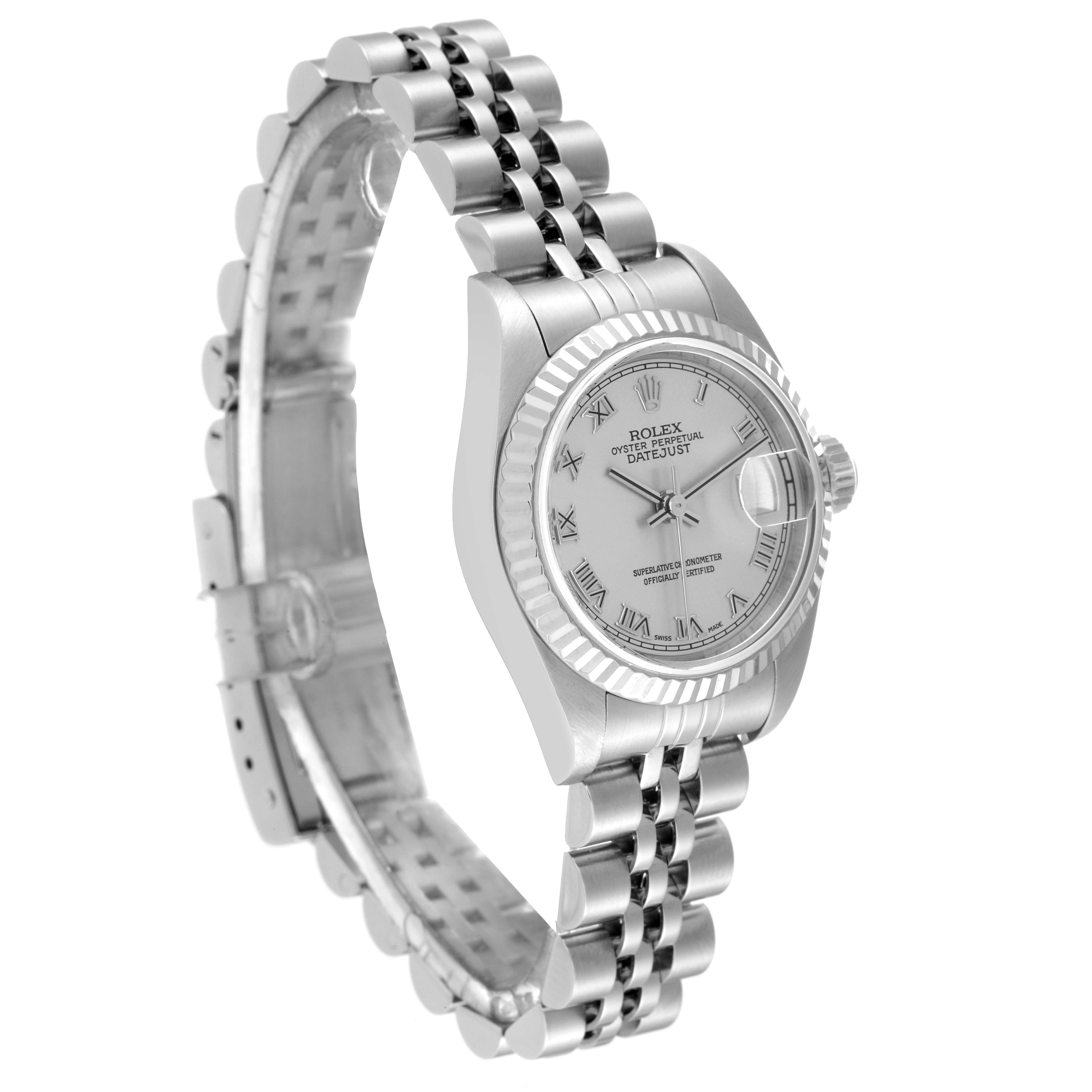 Rolex Datejust White Gold Silver Roman Dial Steel Ladies Watch 79174