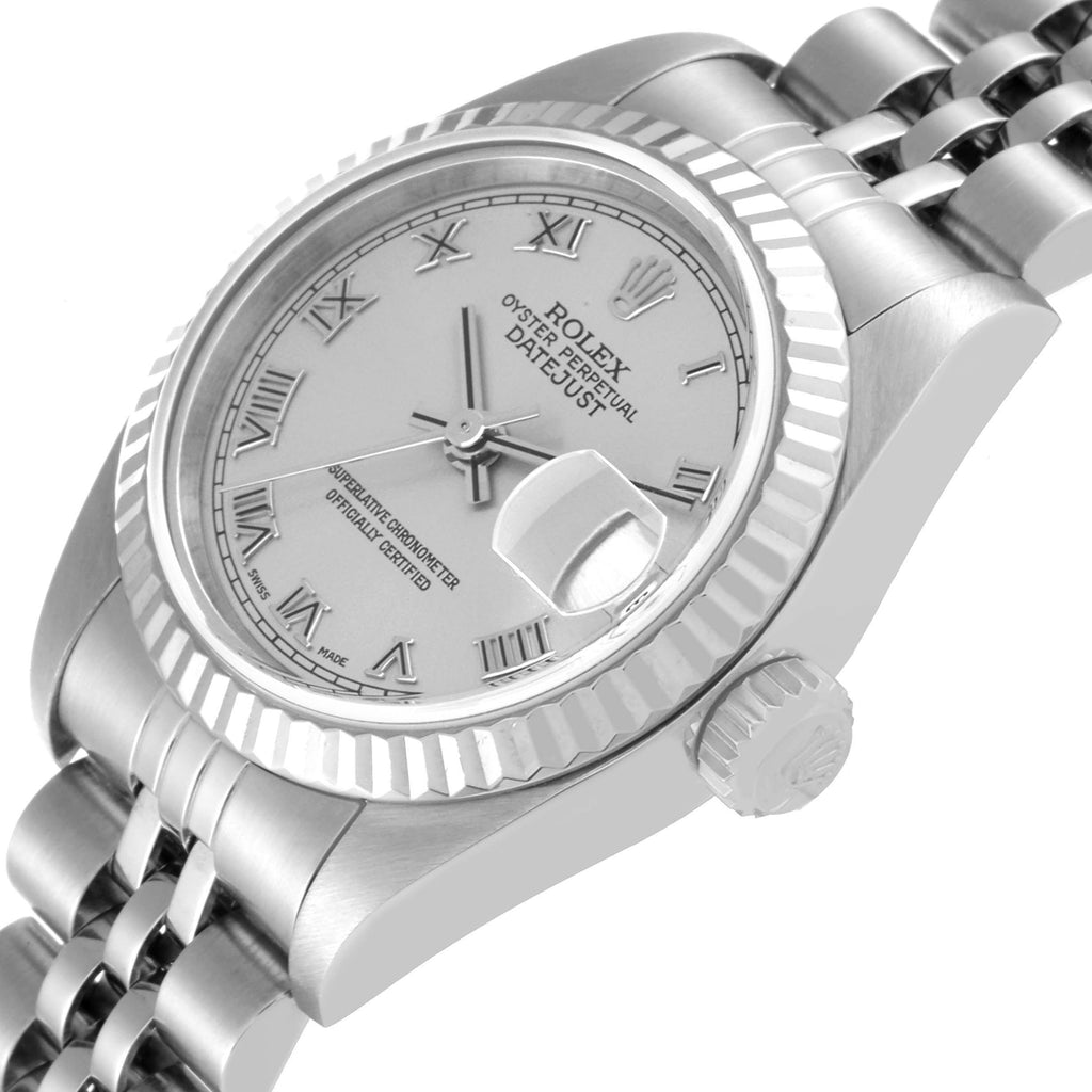 Rolex Datejust White Gold Silver Roman Dial Steel Ladies Watch 79174
