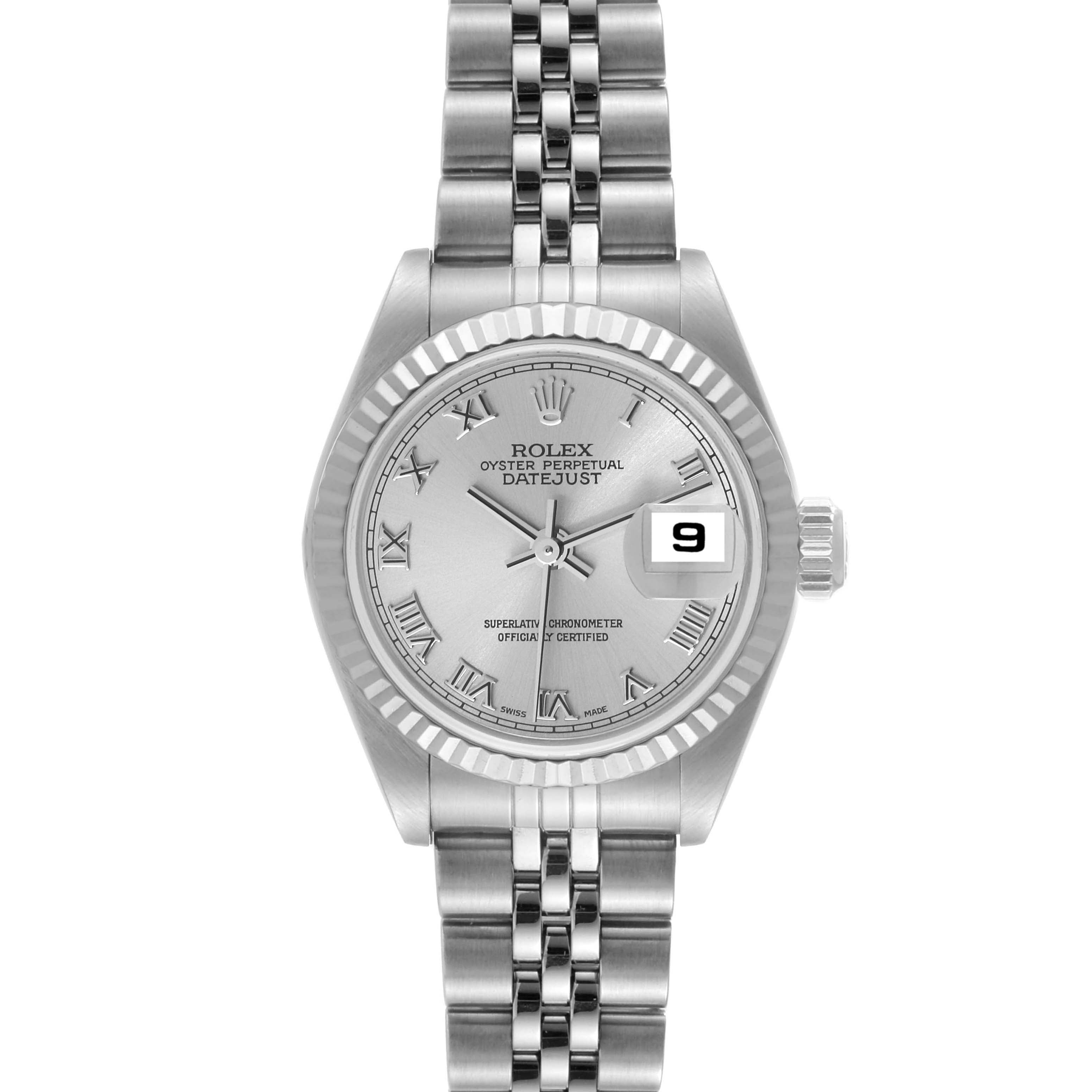 Rolex Datejust White Gold Silver Roman Dial Steel Ladies Watch 79174