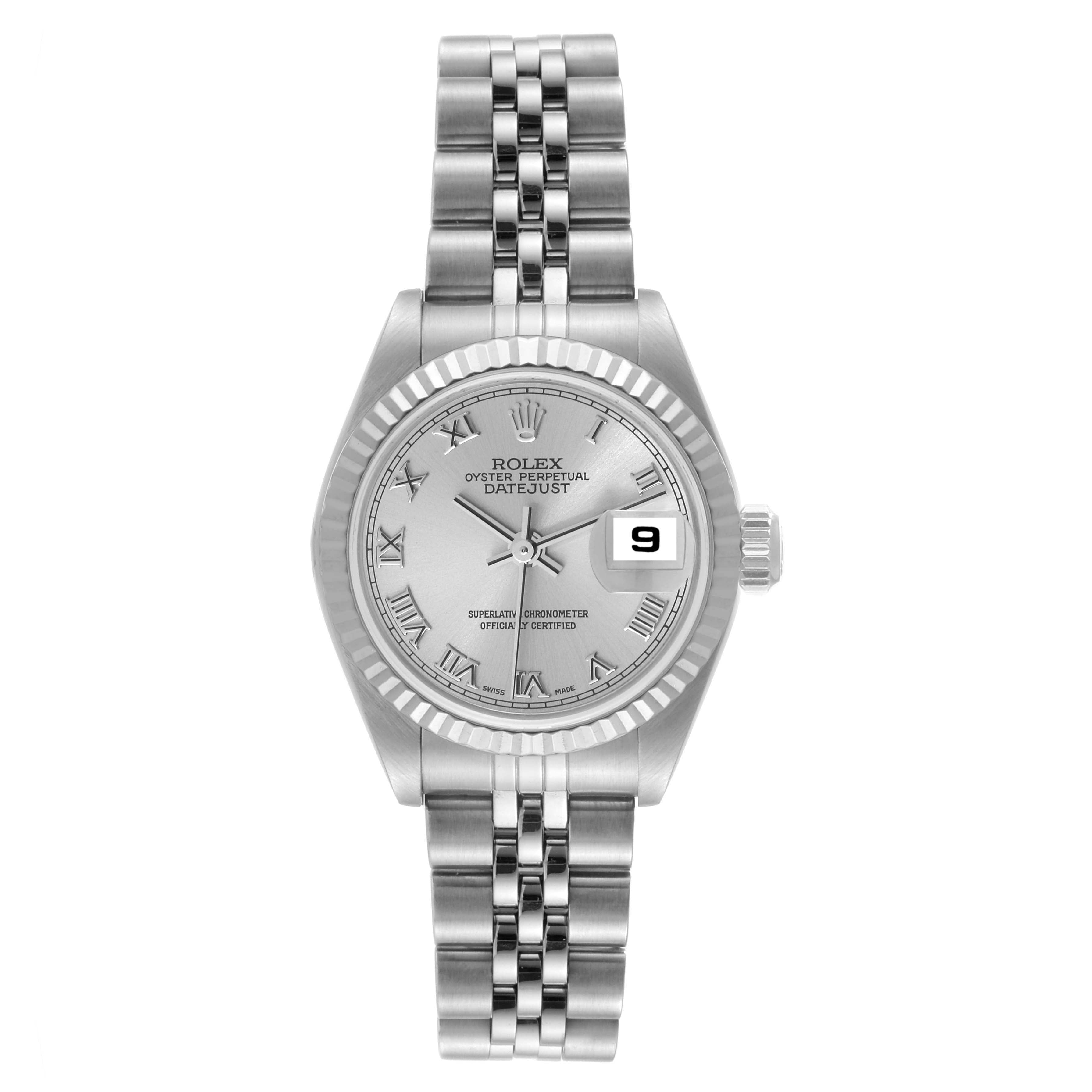 Rolex Datejust White Gold Silver Roman Dial Steel Ladies Watch 79174