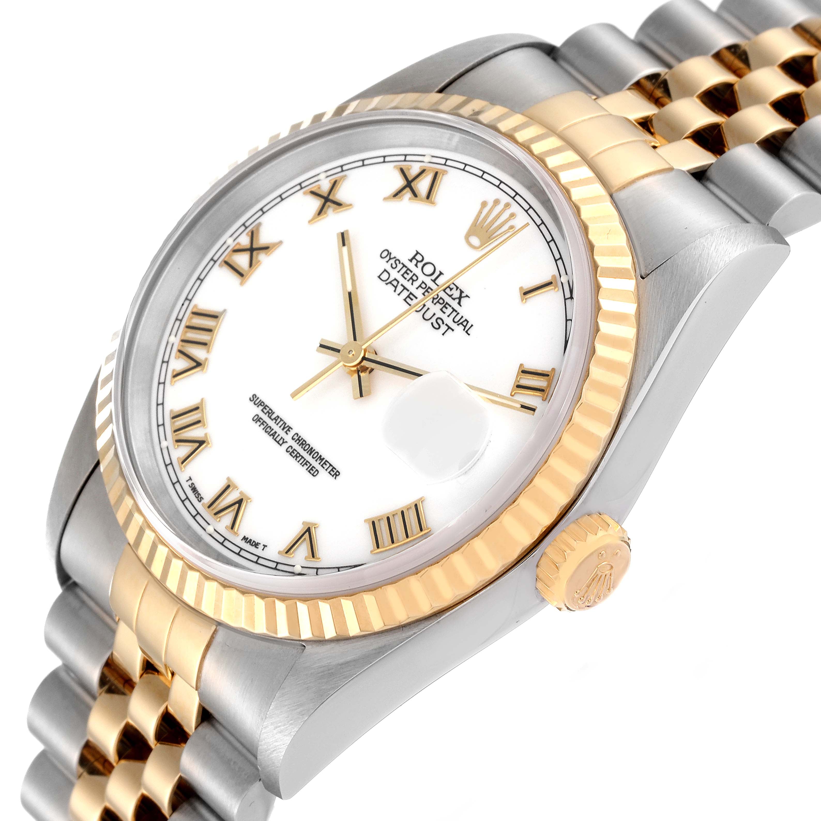 Rolex Datejust White Roman Dial Mens Watch 16233 Box Service Card