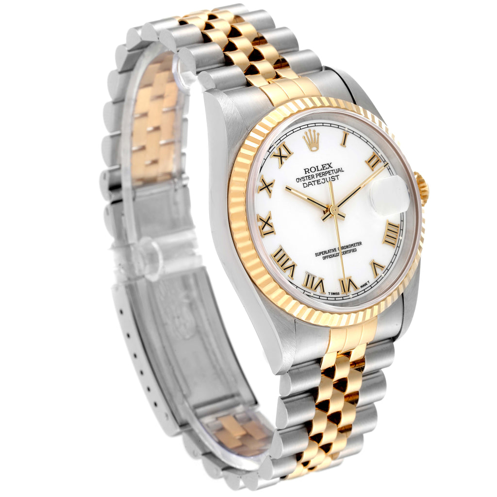 Rolex Datejust White Roman Dial Mens Watch 16233 Box Service Card
