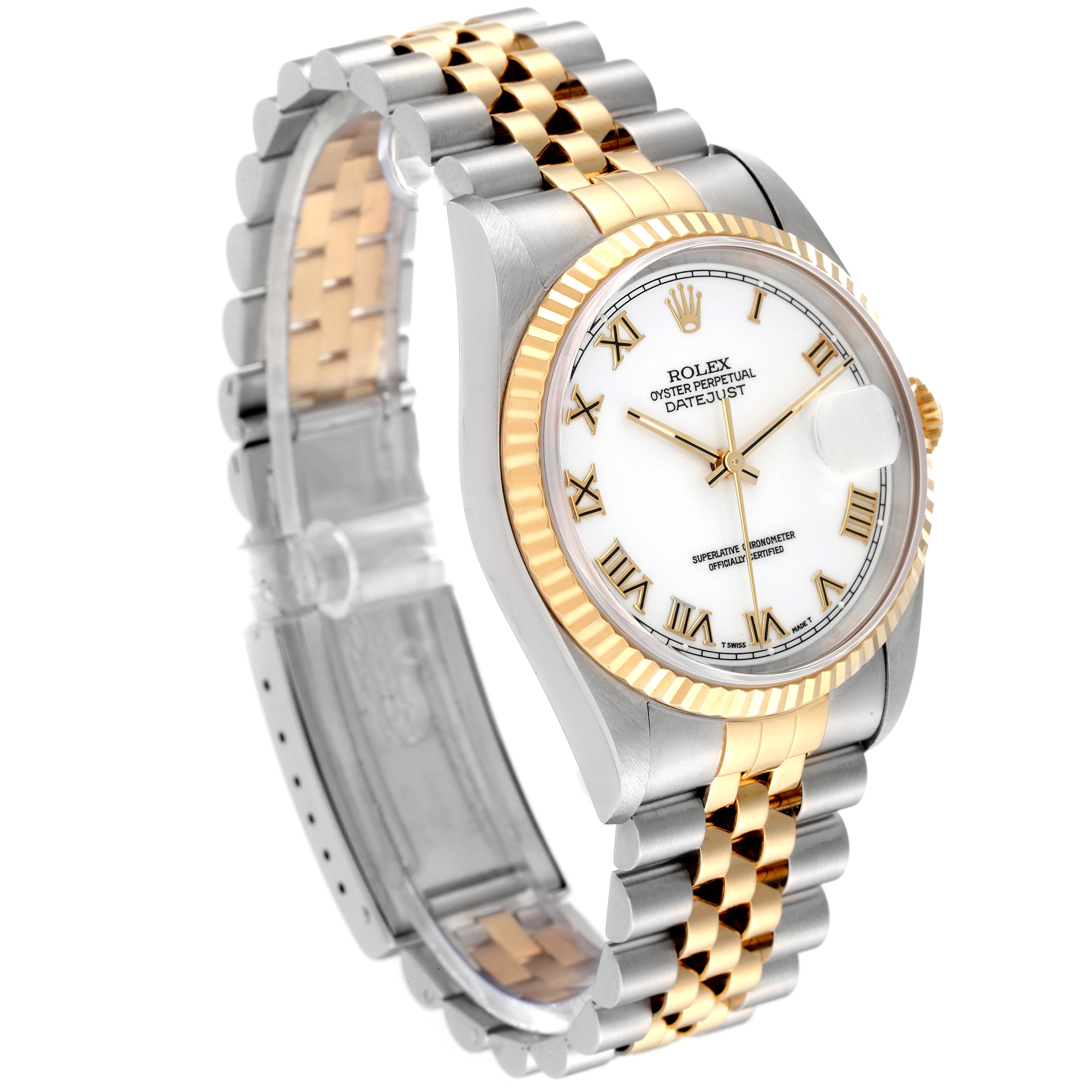 Rolex Datejust White Roman Dial Mens Watch 16233 Box Service Card