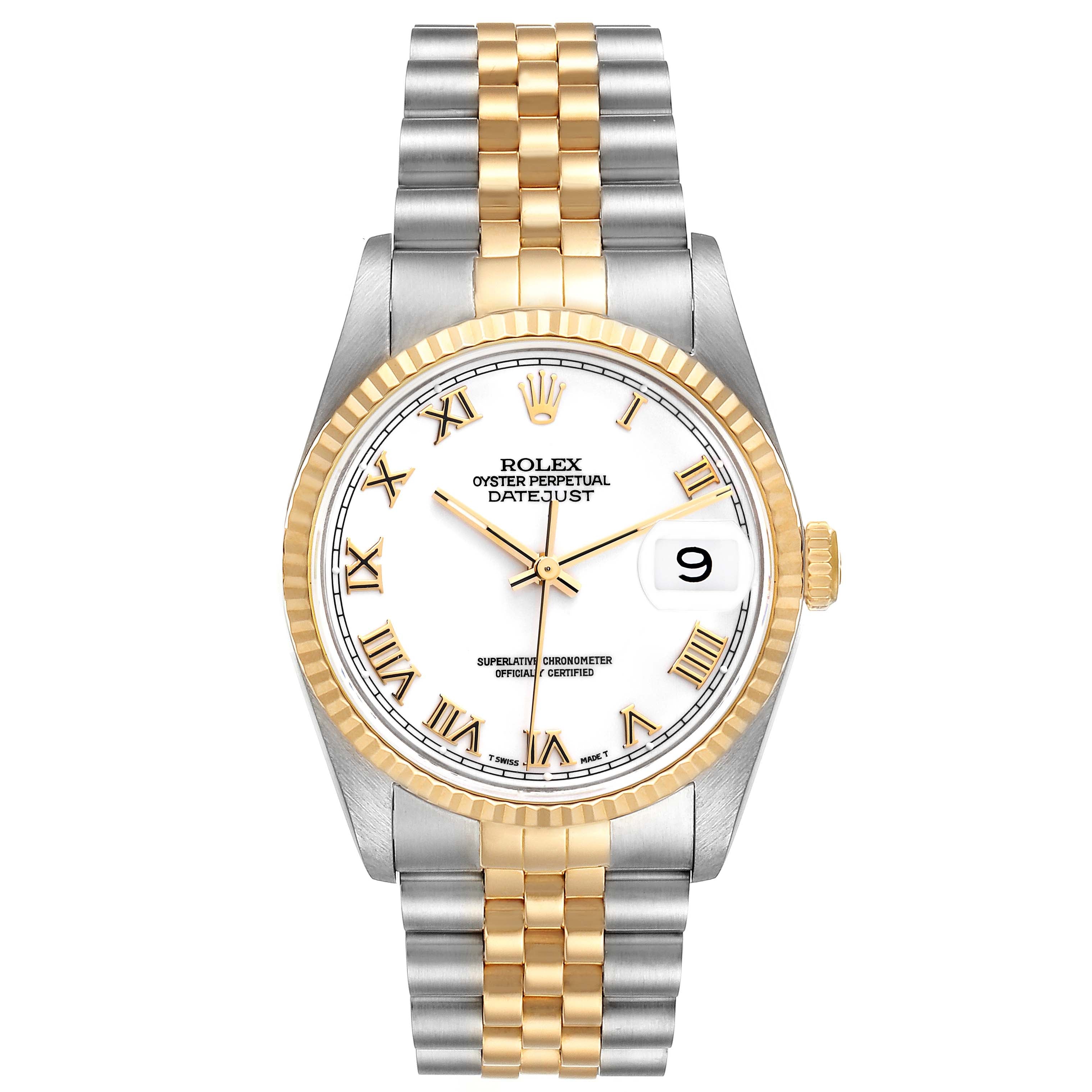 Rolex Datejust White Roman Dial Mens Watch 16233 Box Service Card