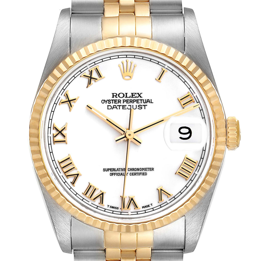 Rolex Datejust White Roman Dial Mens Watch 16233 Box Service Card
