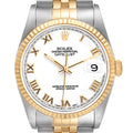 Rolex Datejust White Roman Dial Mens Watch 16233 Box Service Card