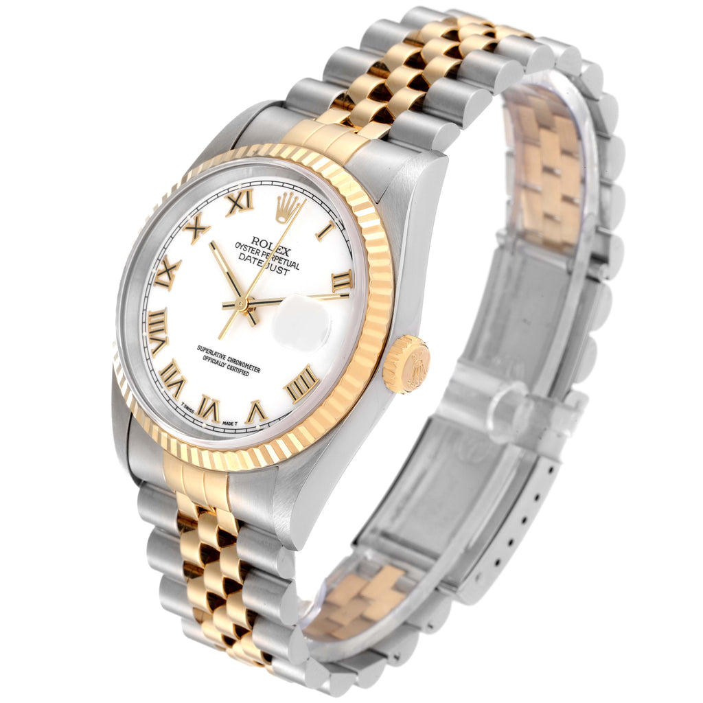 Rolex Datejust White Roman Dial Mens Watch 16233 Box Service Card