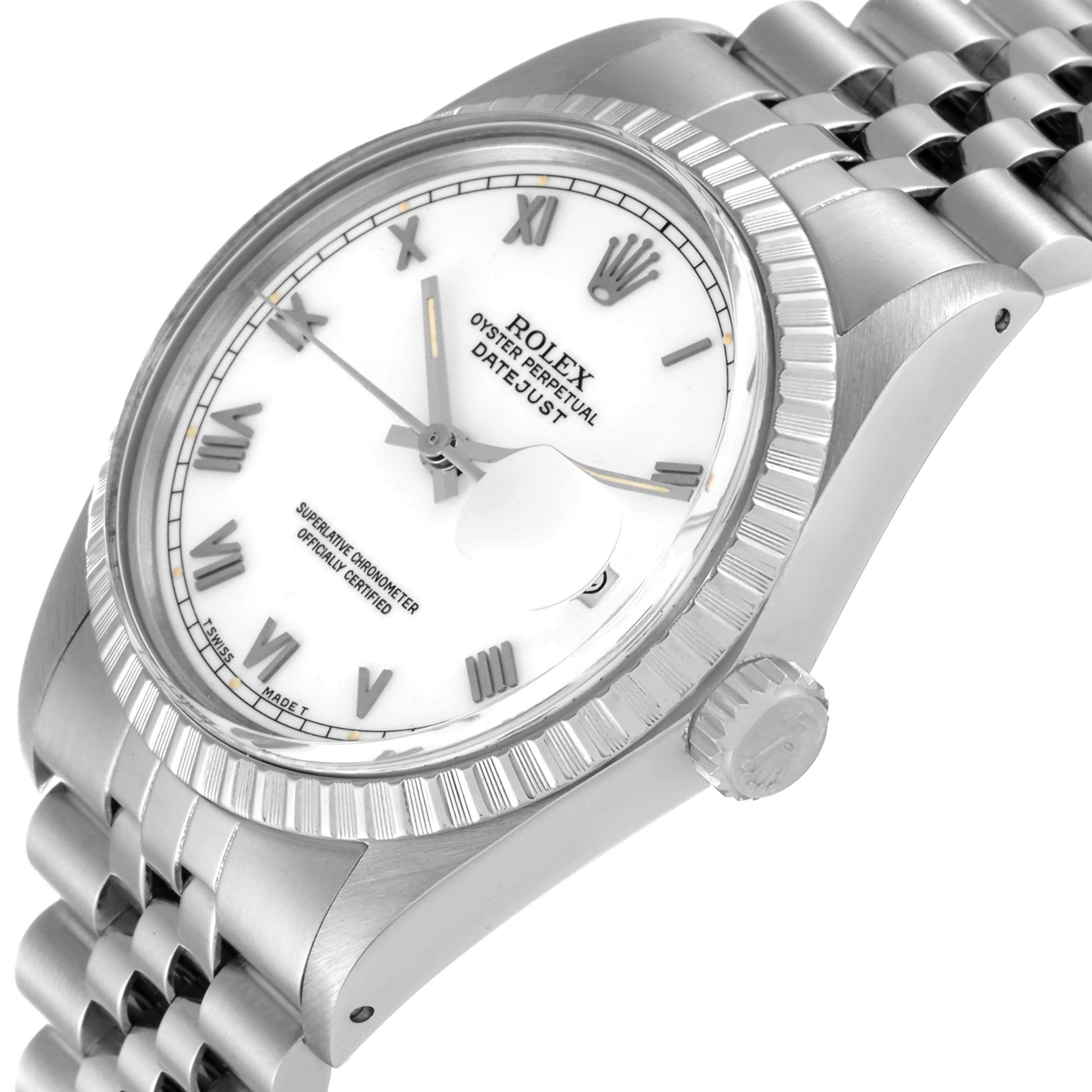 Rolex Datejust White Roman Dial Steel Mens Watch 16030