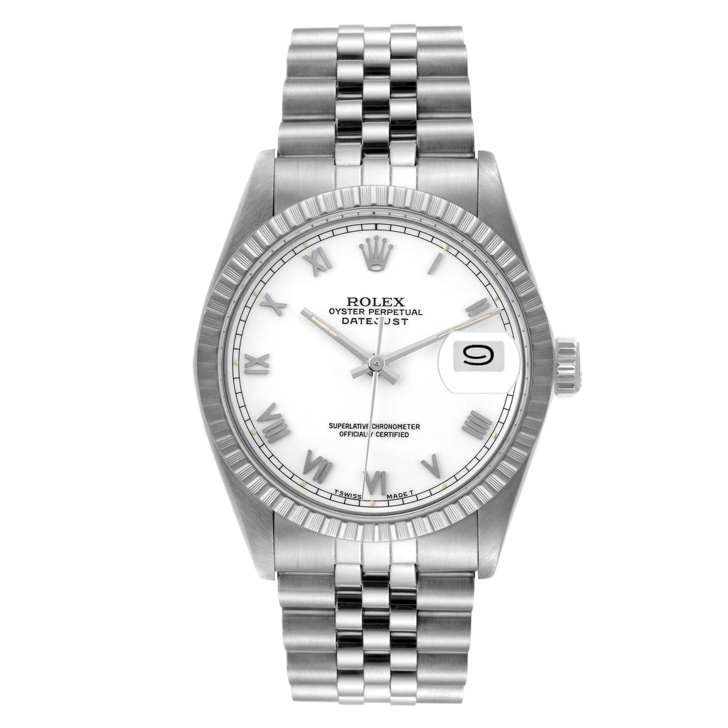Rolex Datejust White Roman Dial Steel Mens Watch 16030