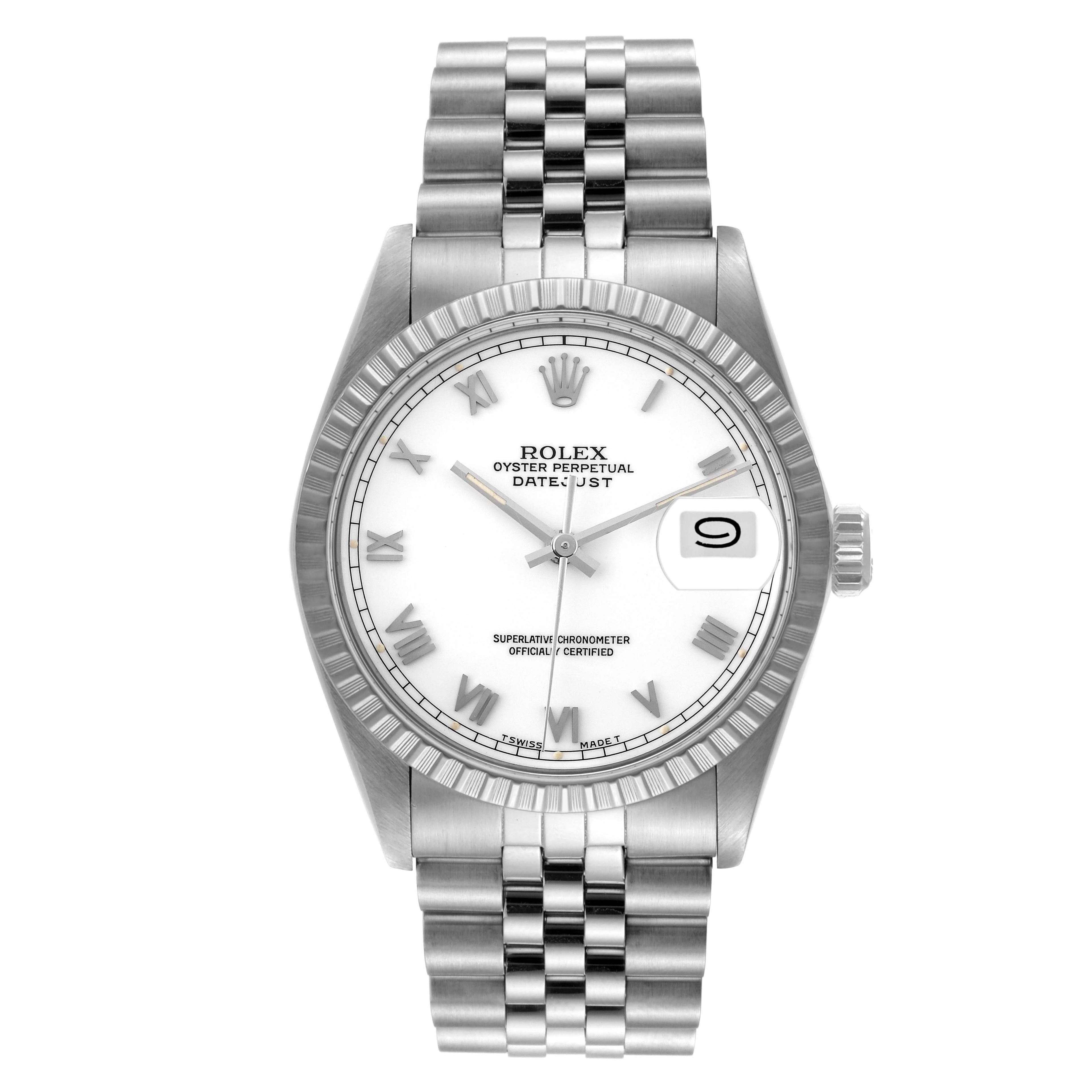 Rolex Datejust White Roman Dial Steel Mens Watch 16030