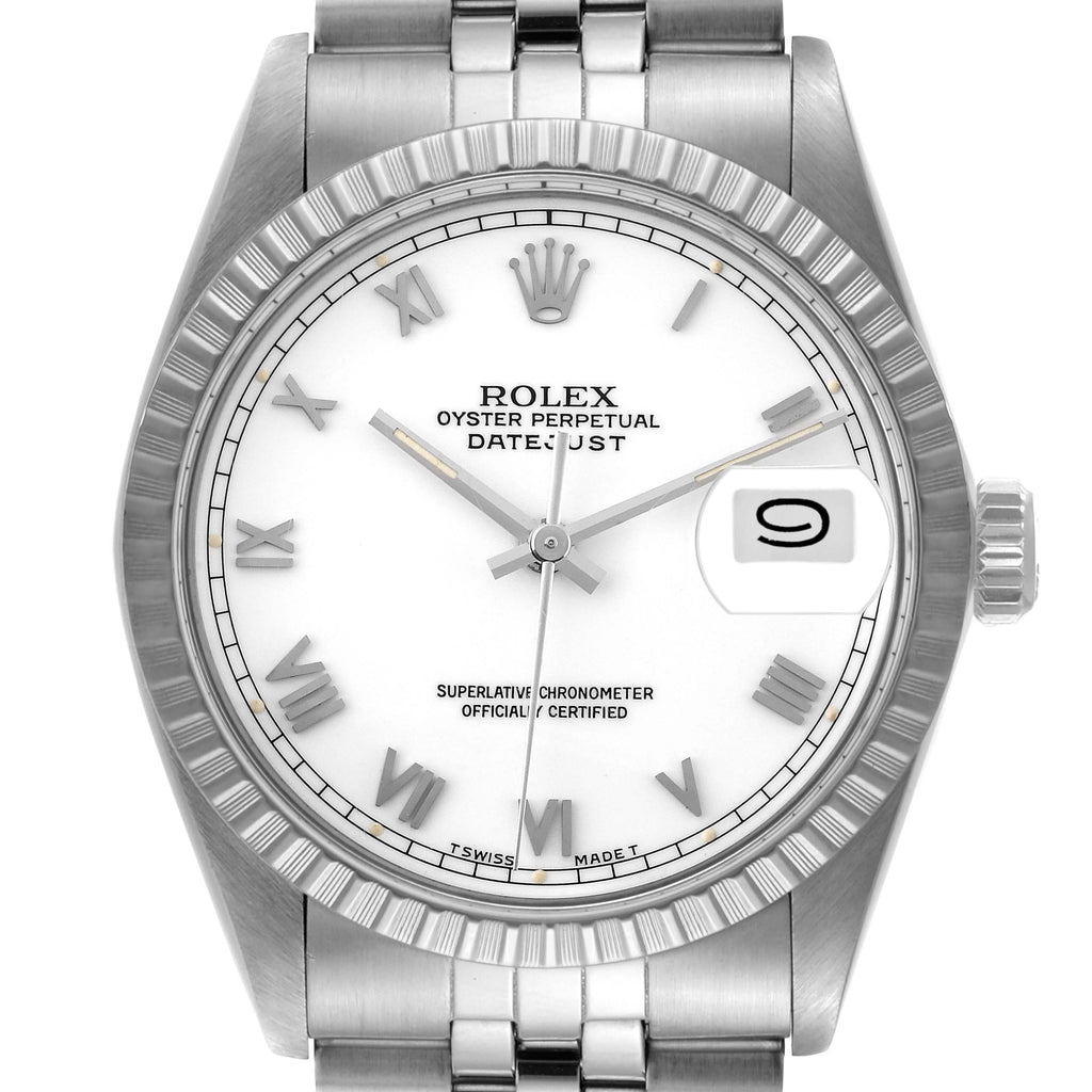 Rolex Datejust White Roman Dial Steel Mens Watch 16030