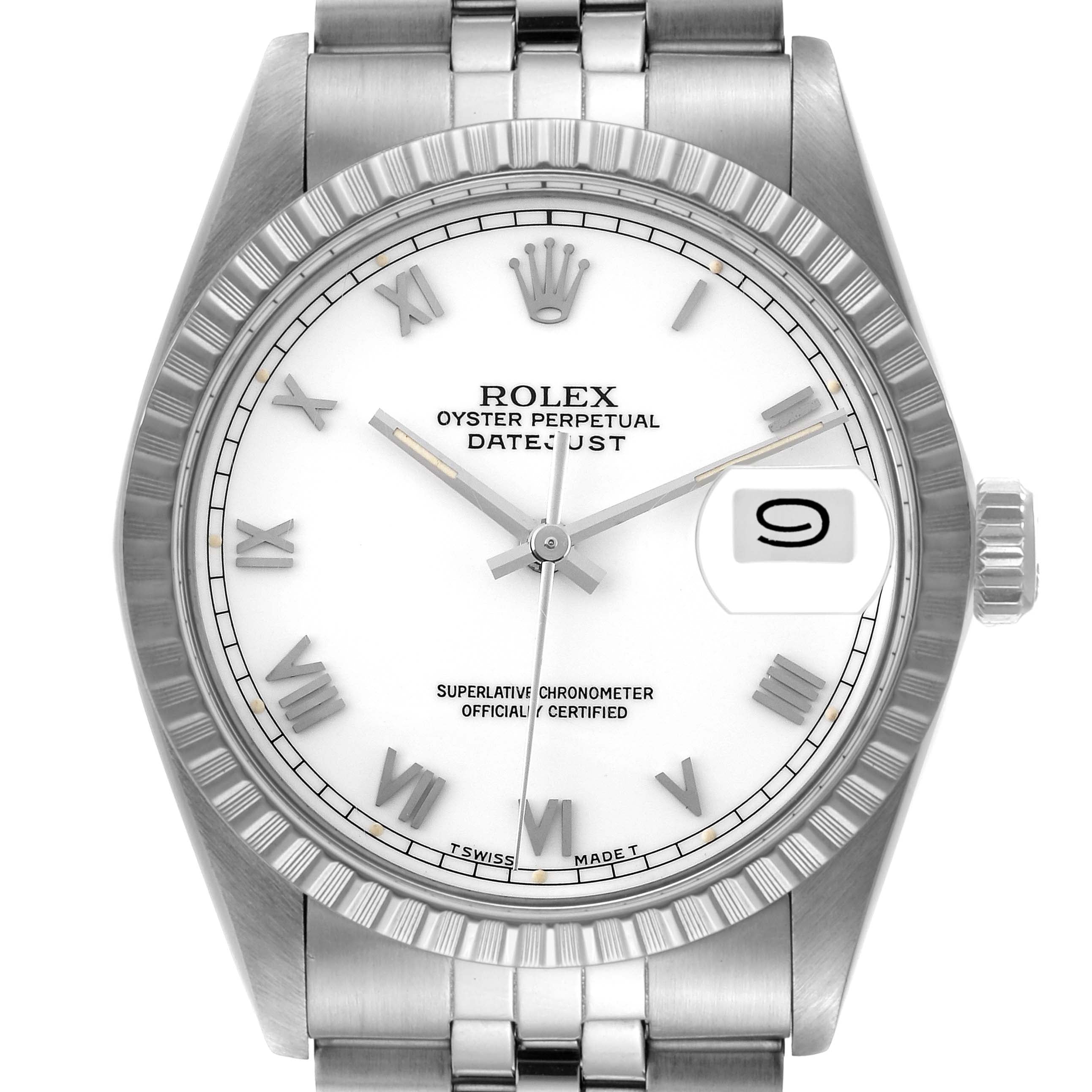 Rolex Datejust White Roman Dial Steel Mens Watch 16030