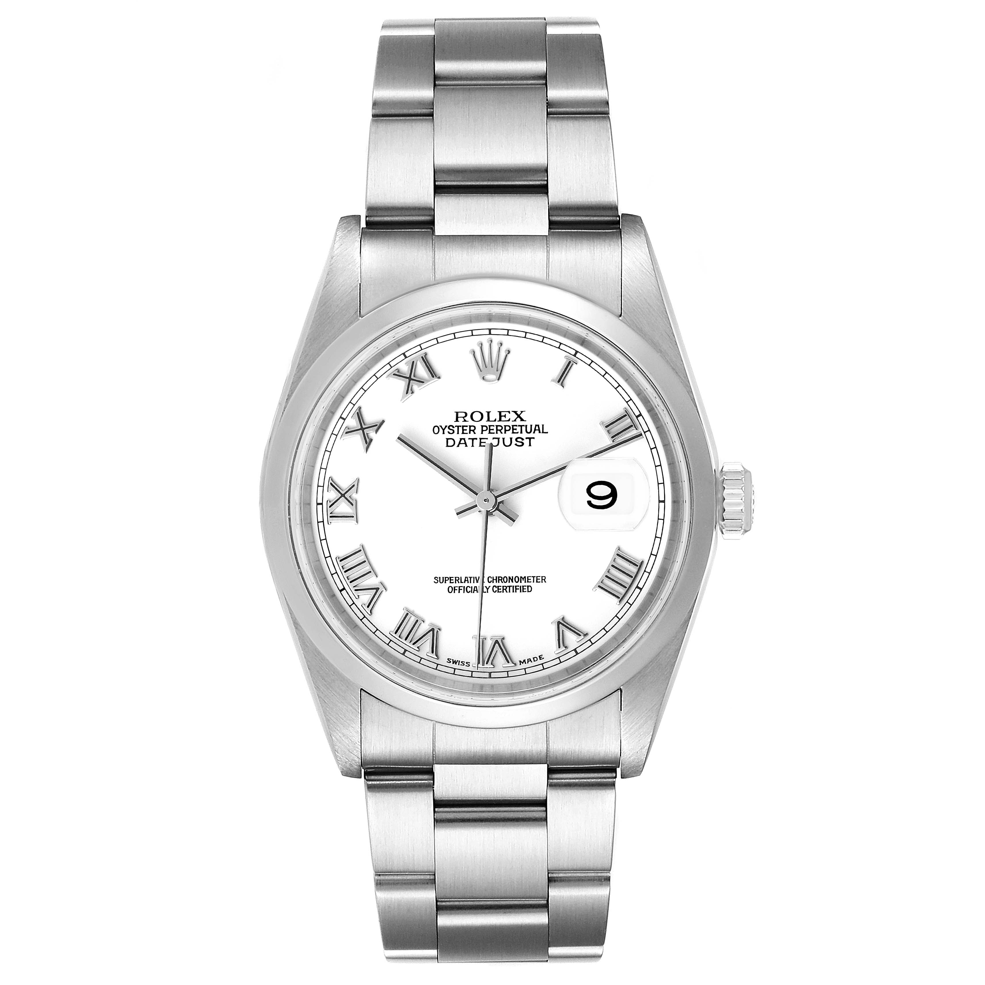 Rolex Datejust White Roman Dial Steel Mens Watch 16200