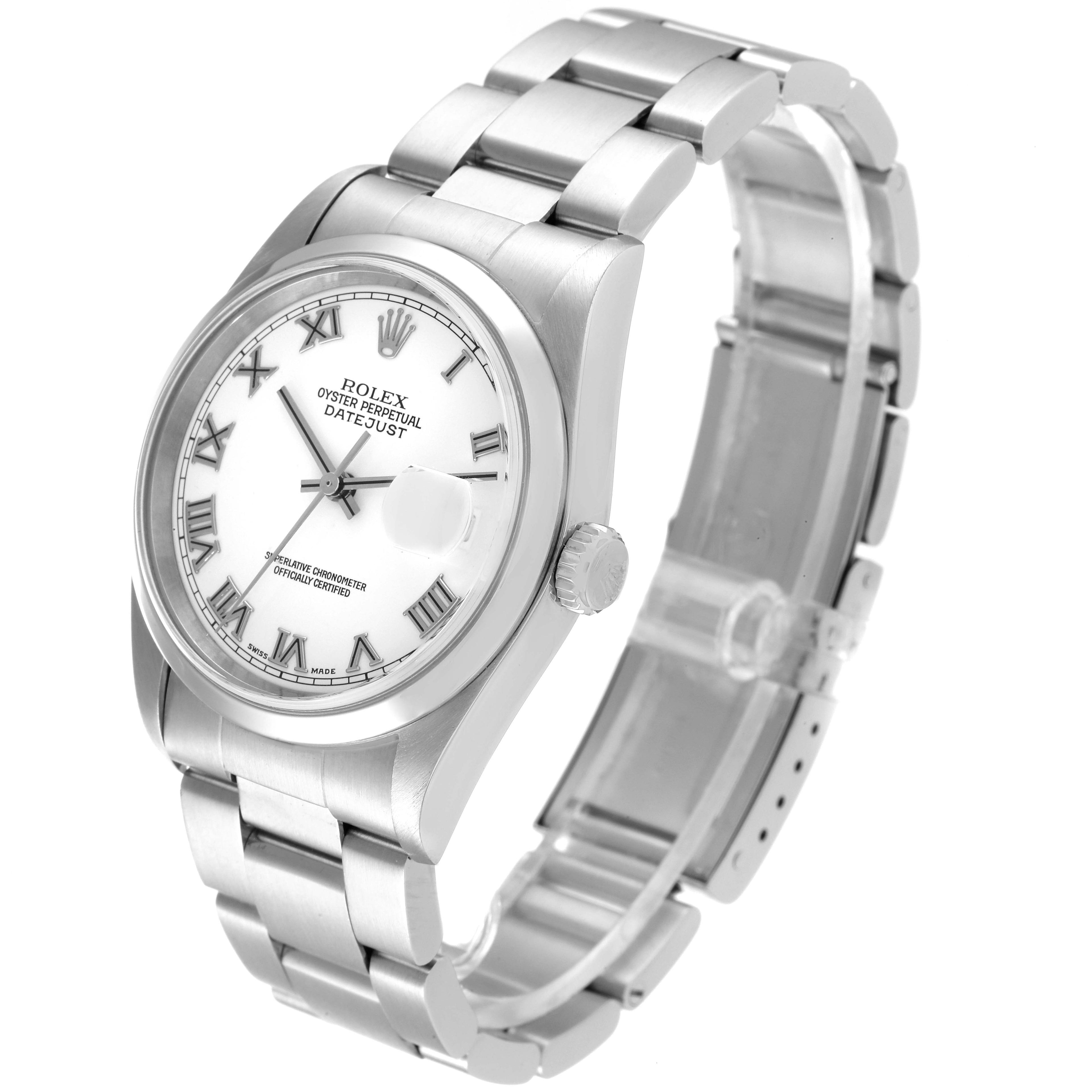 Rolex Datejust White Roman Dial Steel Mens Watch 16200