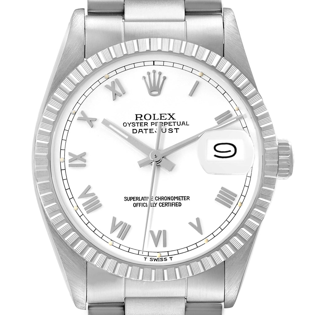 Rolex Datejust White Roman Dial Steel Vintage Mens Watch 16030