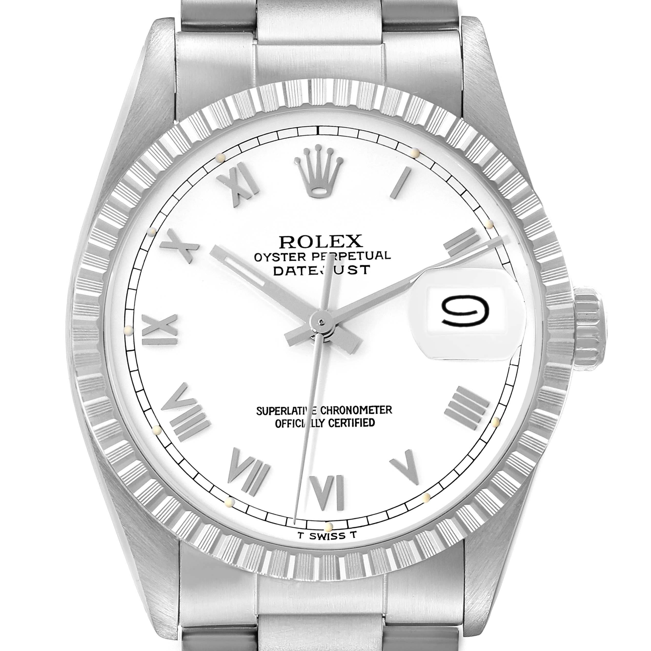 Rolex Datejust White Roman Dial Steel Vintage Mens Watch 16030
