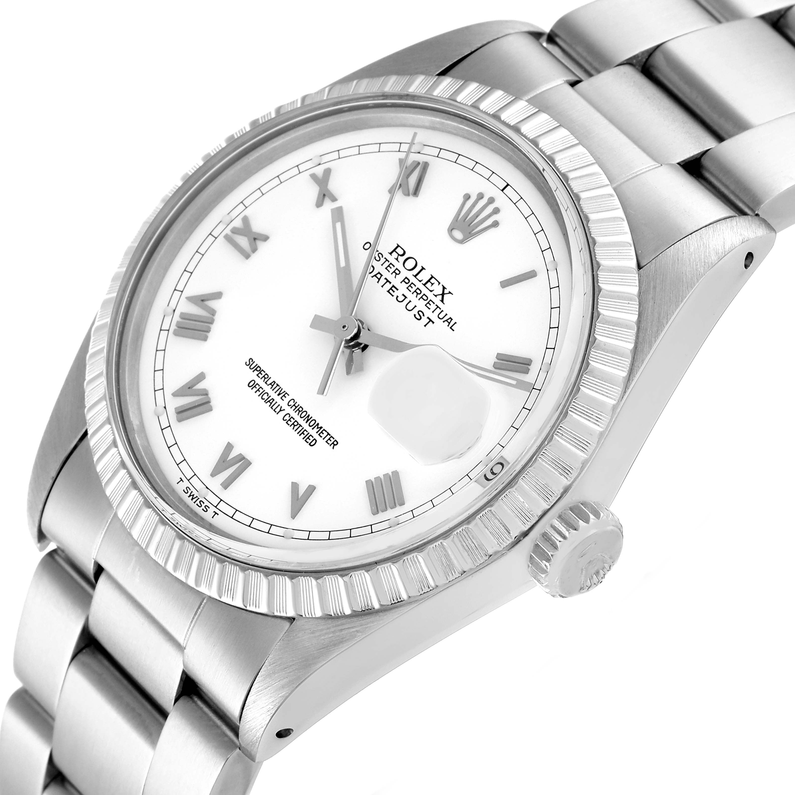 Rolex Datejust White Roman Dial Steel Vintage Mens Watch 16030
