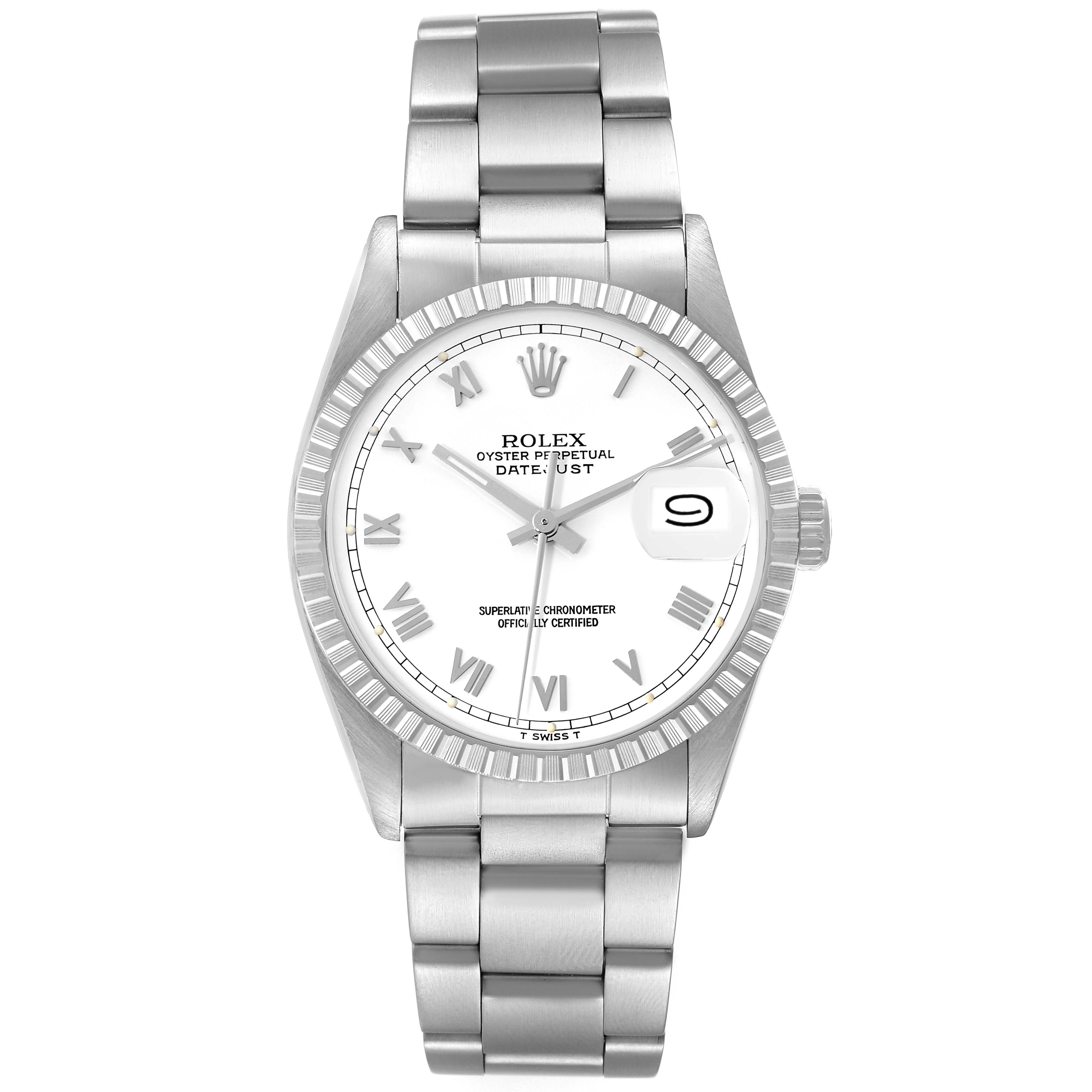 Rolex Datejust White Roman Dial Steel Vintage Mens Watch 16030