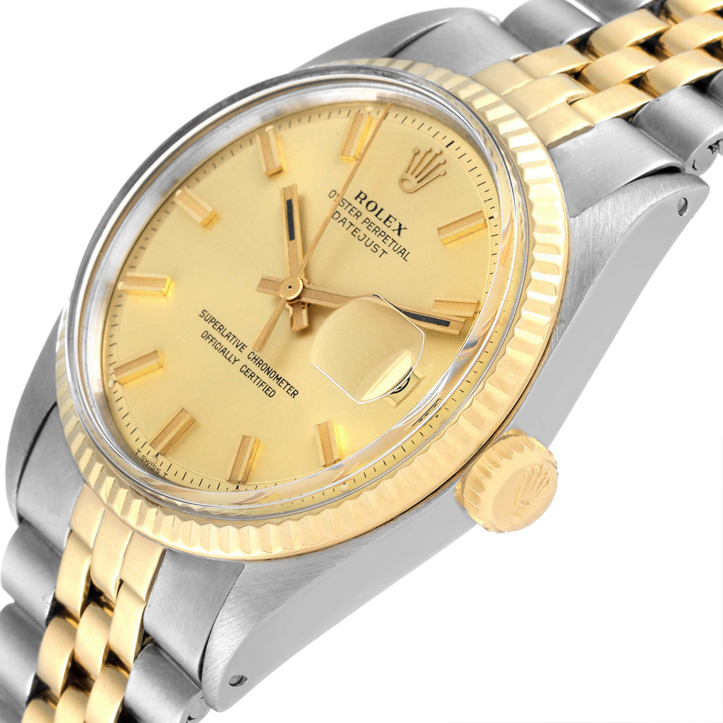 Rolex Datejust Wide Boy Dial Steel Yellow Gold Vintage Watch 1601 Box Papers
