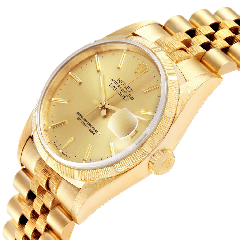 Rolex Datejust Yellow Gold Bark Finish Champagne Dial Mens Watch 16248