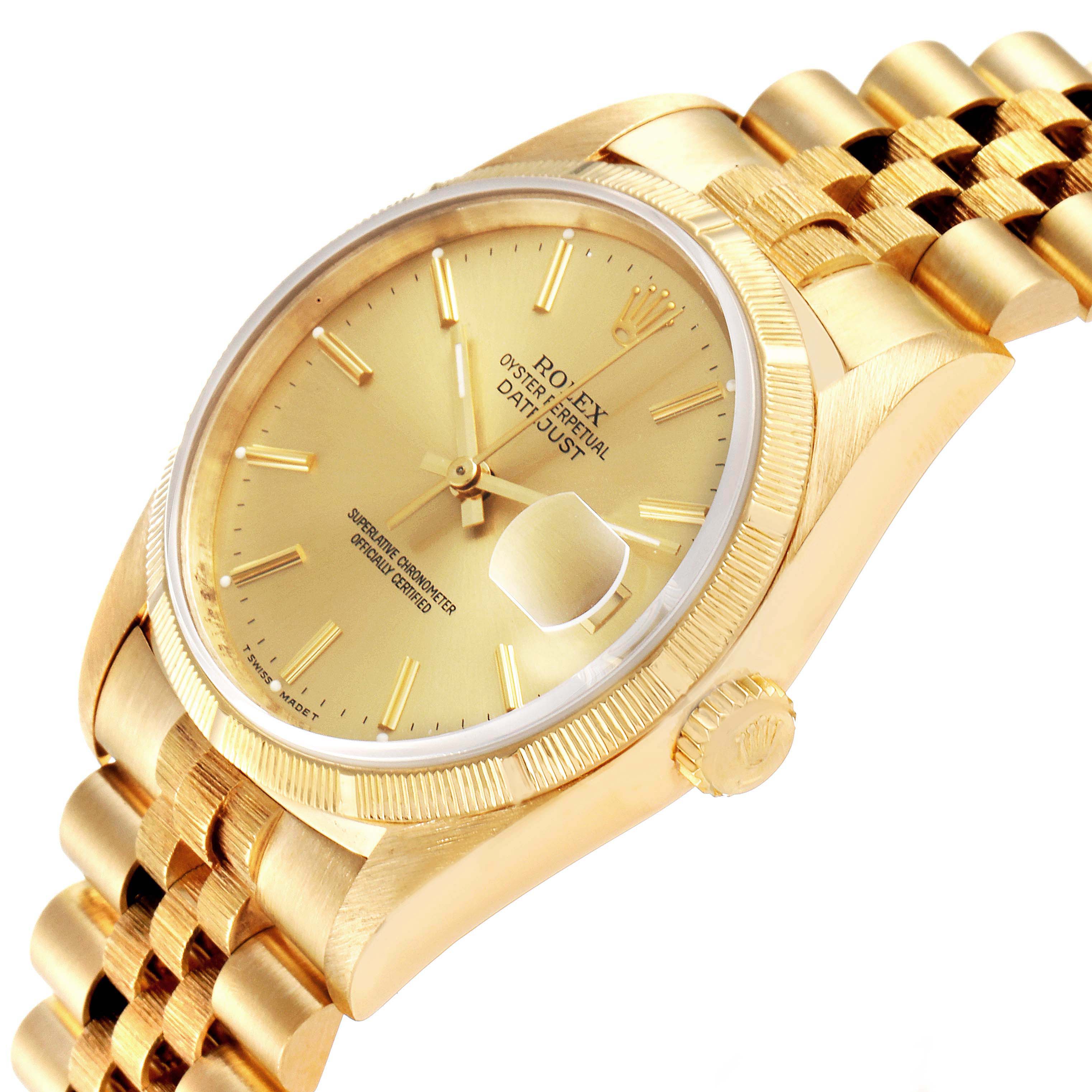 Rolex Datejust Yellow Gold Bark Finish Champagne Dial Mens Watch 16248