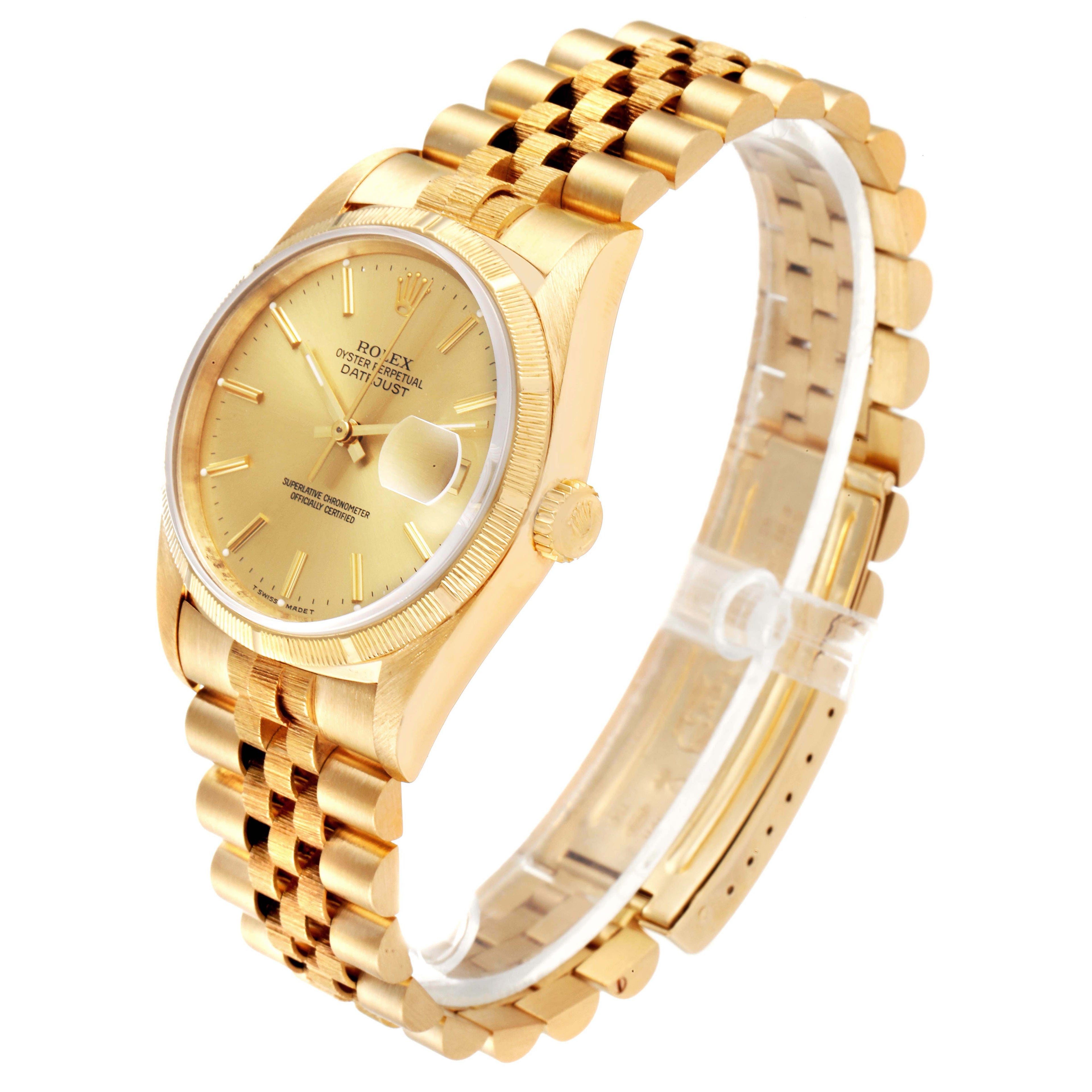 Rolex Datejust Yellow Gold Bark Finish Champagne Dial Mens Watch 16248