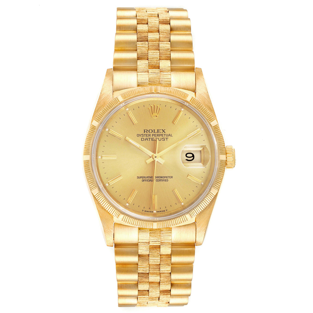 Rolex Datejust Yellow Gold Bark Finish Champagne Dial Mens Watch 16248