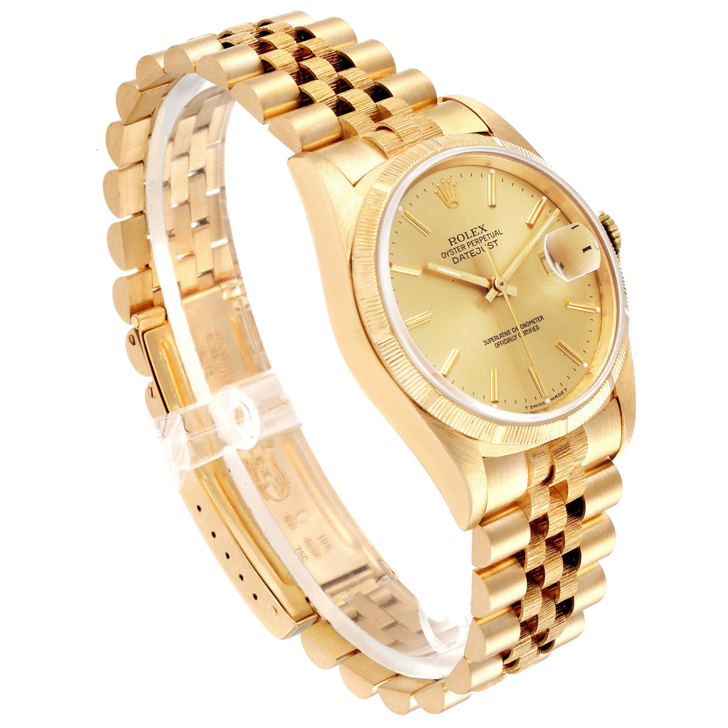 Rolex Datejust Yellow Gold Bark Finish Champagne Dial Mens Watch 16248
