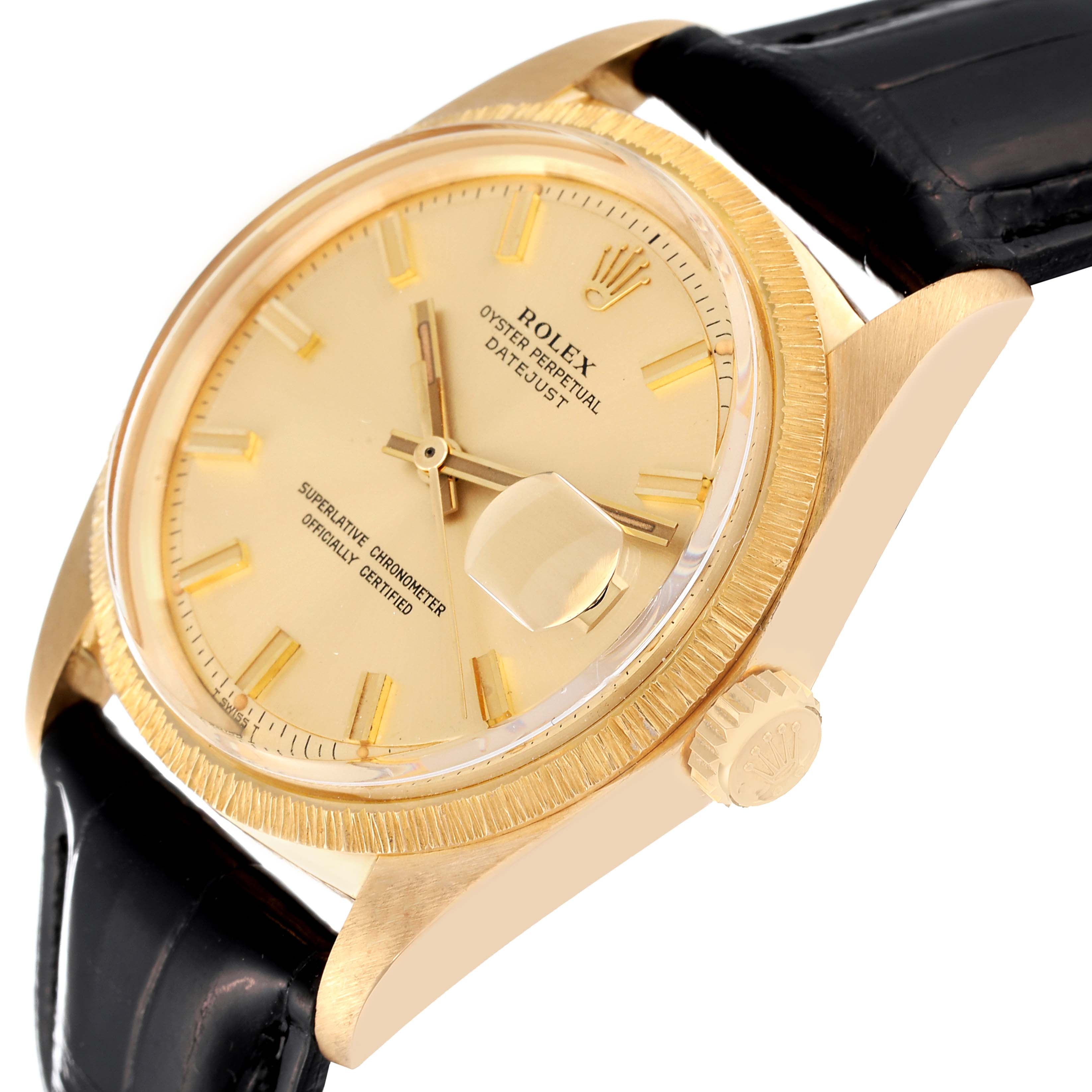 Rolex Datejust Yellow Gold Bark Finish Wide Boy Dial Vintage Mens Watch 1607