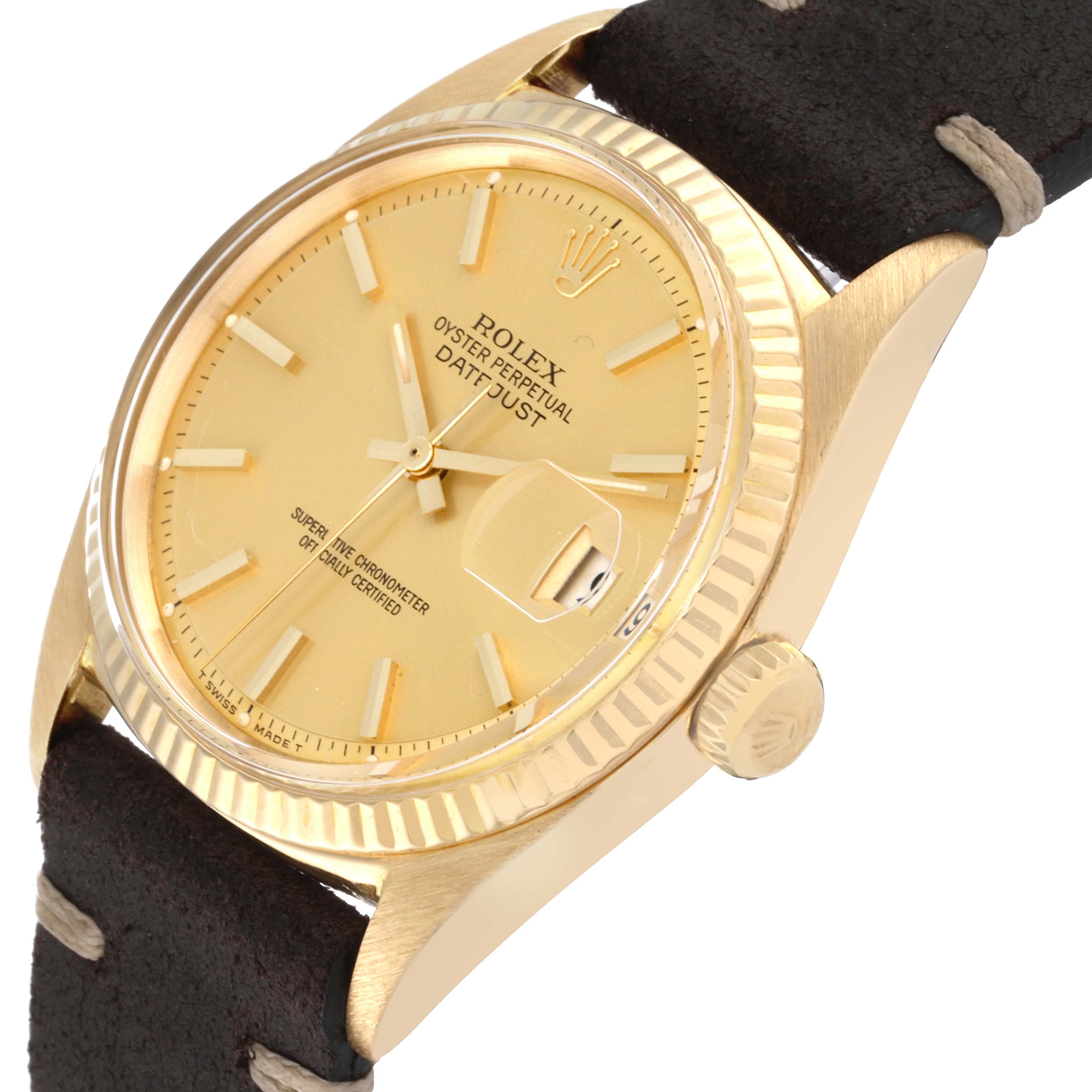 Rolex Datejust Yellow Gold Champagne Dial Vintage Mens Watch 1601