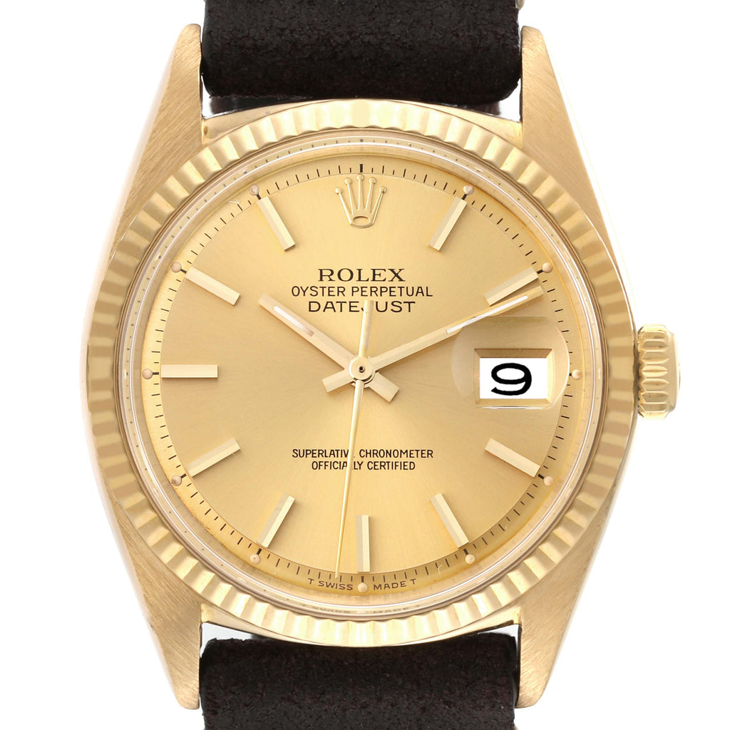 Rolex Datejust Yellow Gold Champagne Dial Vintage Mens Watch 1601