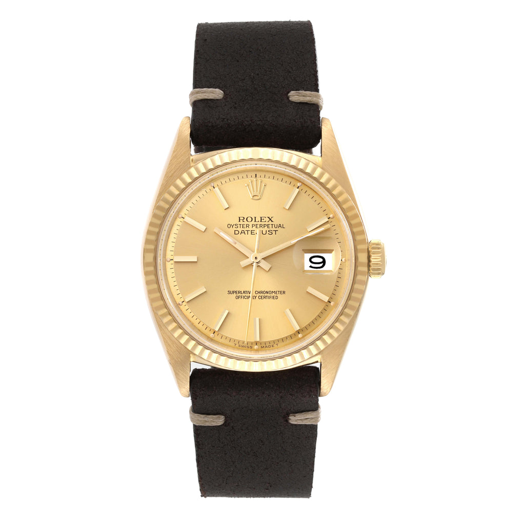 Rolex Datejust Yellow Gold Champagne Dial Vintage Mens Watch 1601