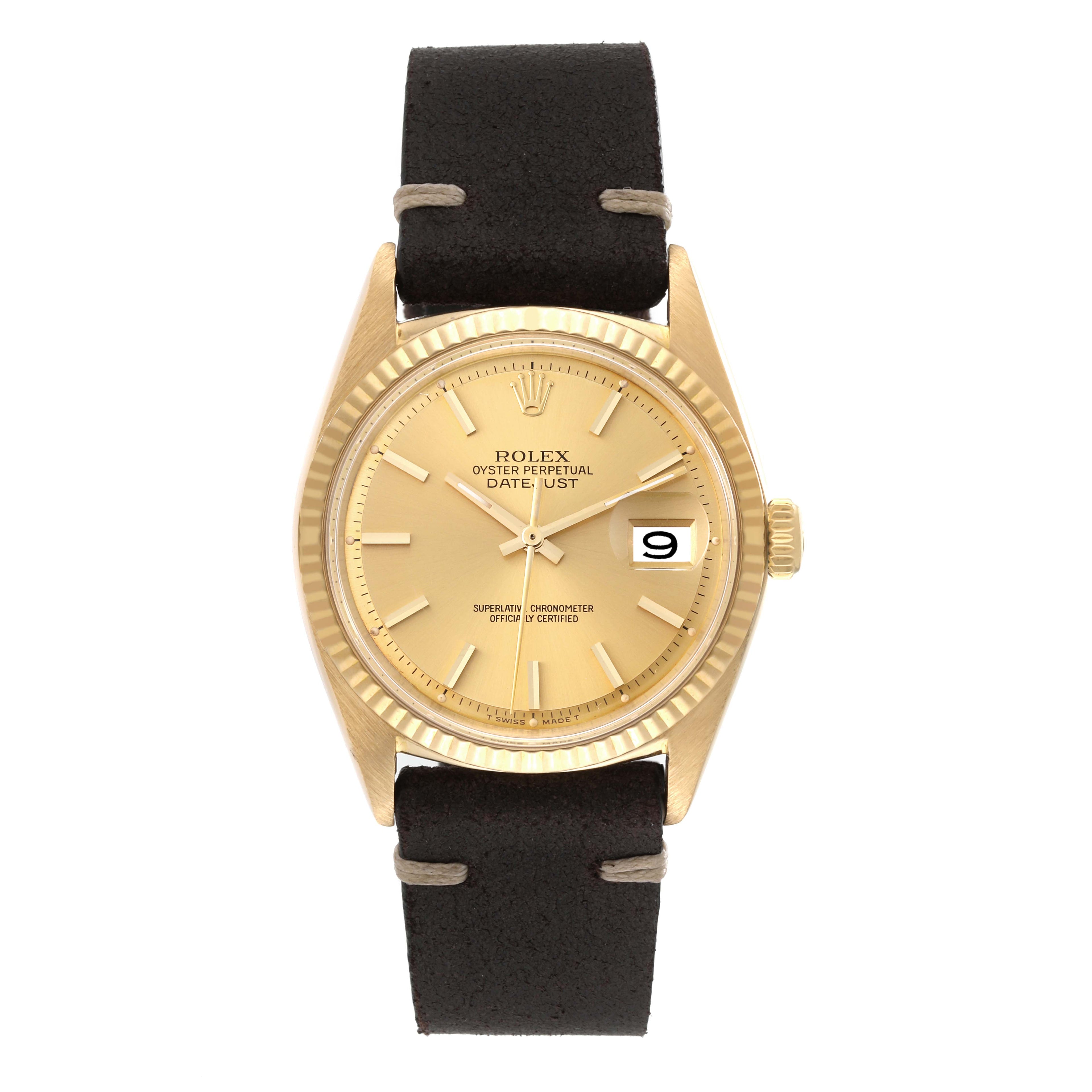 Rolex Datejust Yellow Gold Champagne Dial Vintage Mens Watch 1601