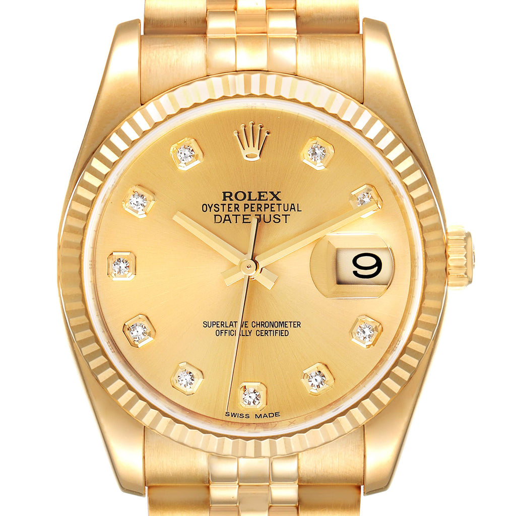 Rolex Datejust Yellow Gold Champagne Diamond Dial Mens Watch 116238