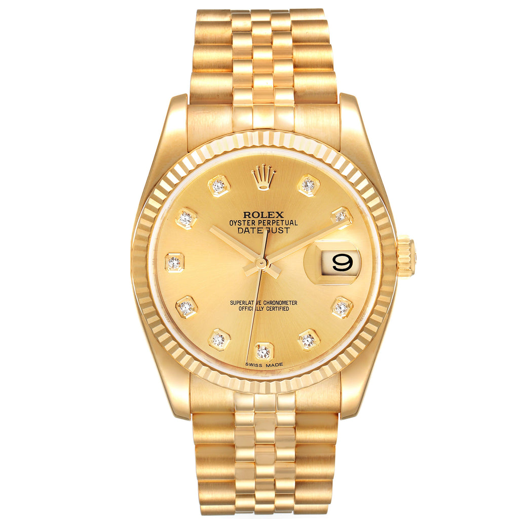Rolex Datejust Yellow Gold Champagne Diamond Dial Mens Watch 116238