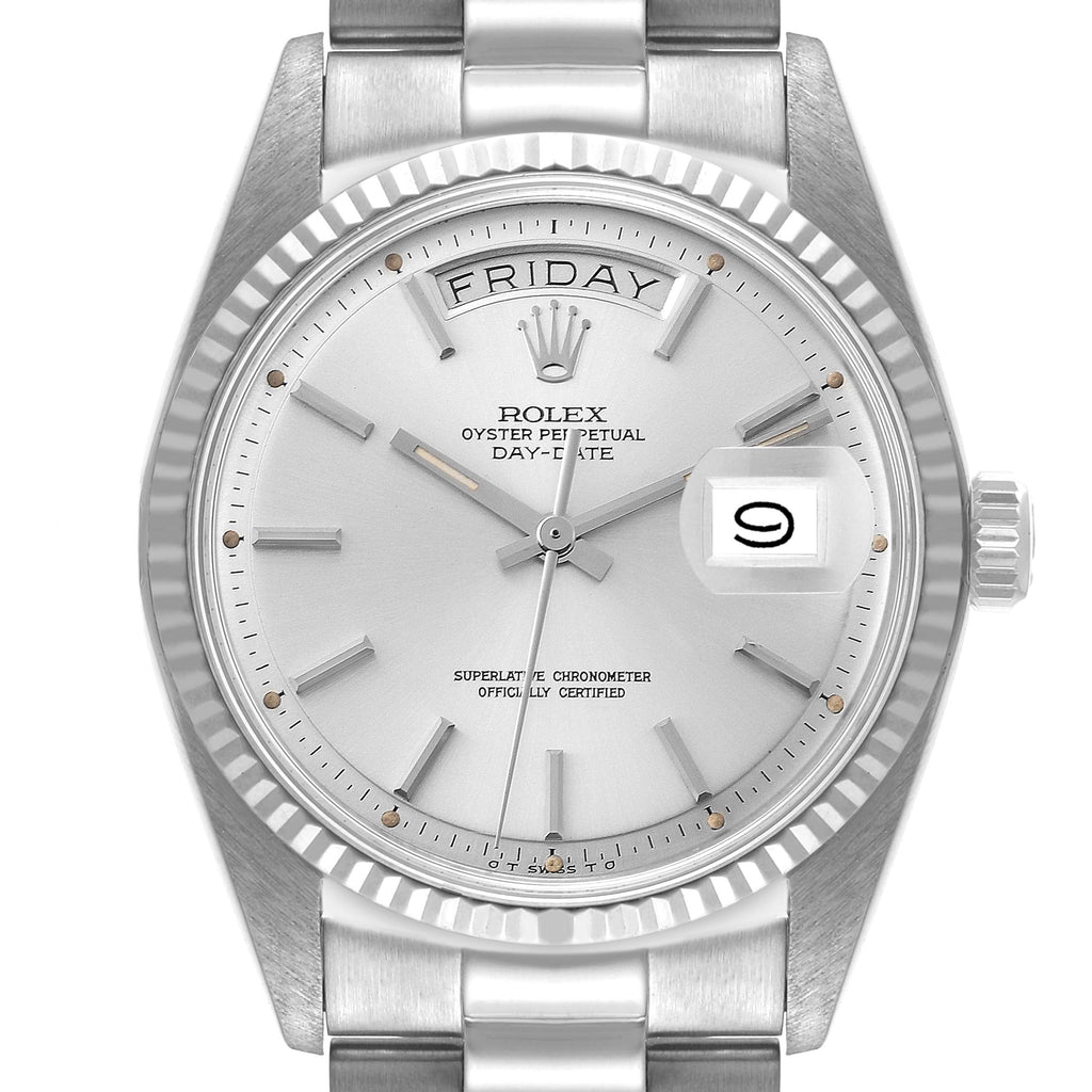 Rolex Day-Date President White Gold Silver Sigma Dial Vintage Mens Watch 1803