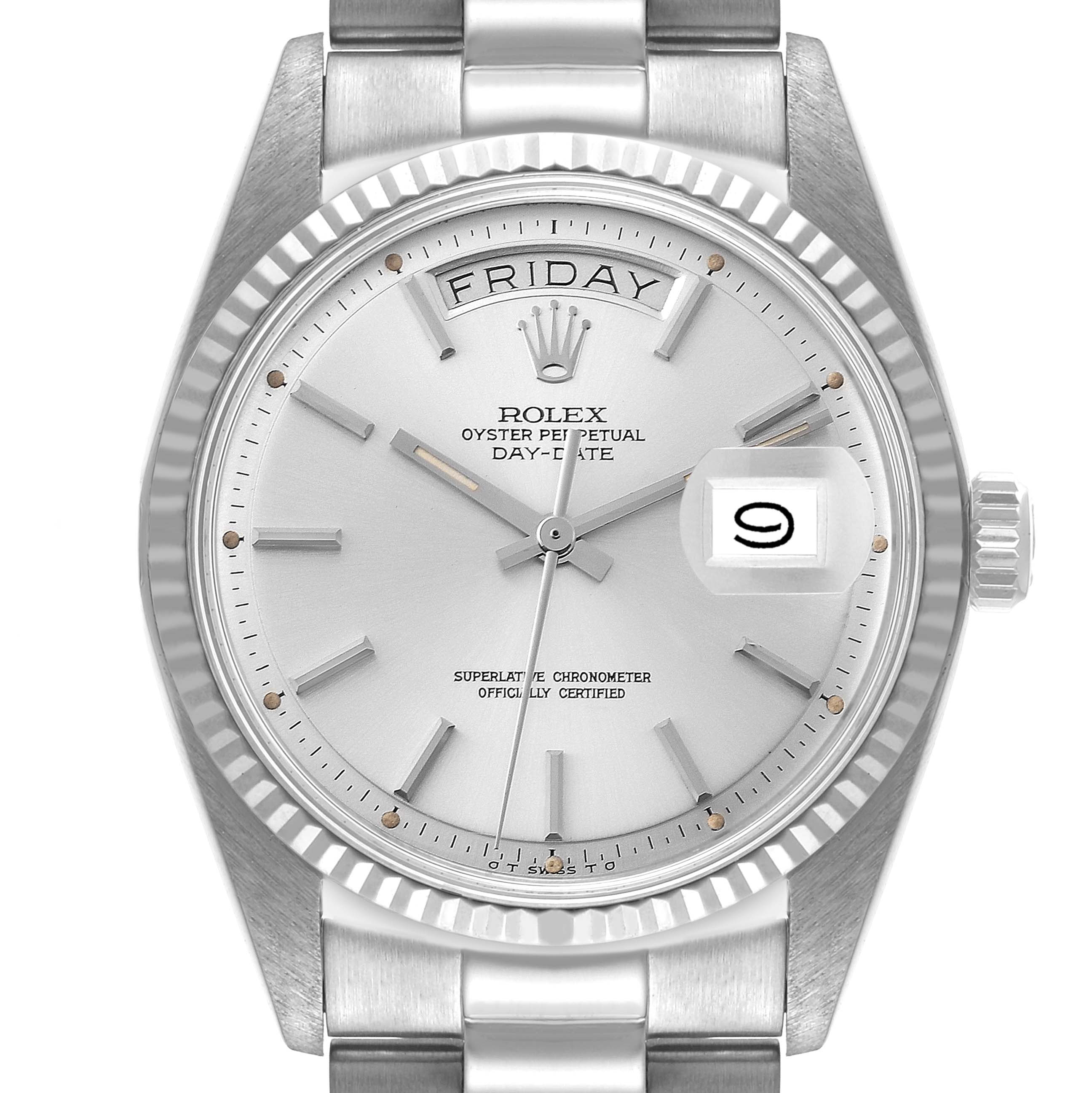 Rolex Day-Date President White Gold Silver Sigma Dial Vintage Mens Watch 1803