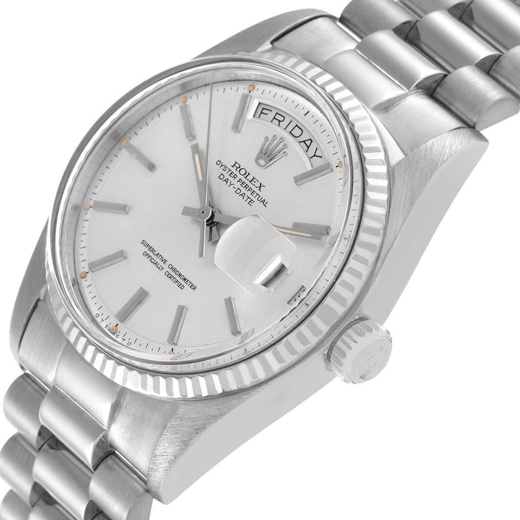Rolex Day-Date President White Gold Silver Sigma Dial Vintage Mens Watch 1803