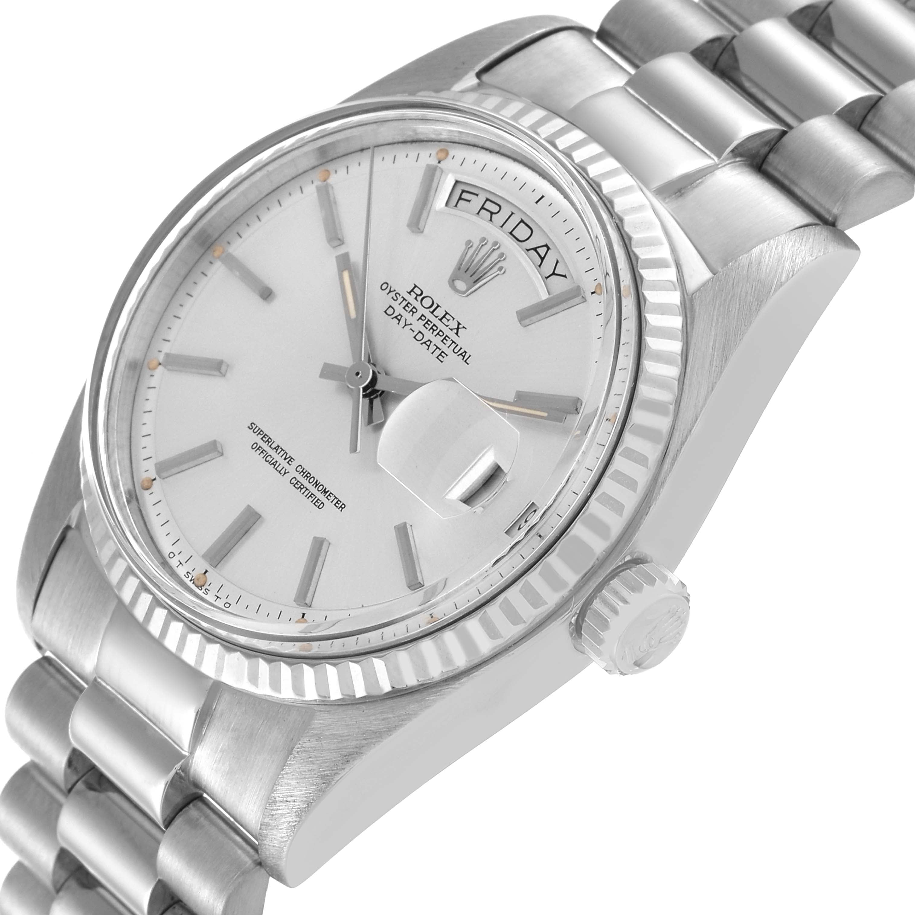 Rolex Day-Date President White Gold Silver Sigma Dial Vintage Mens Watch 1803
