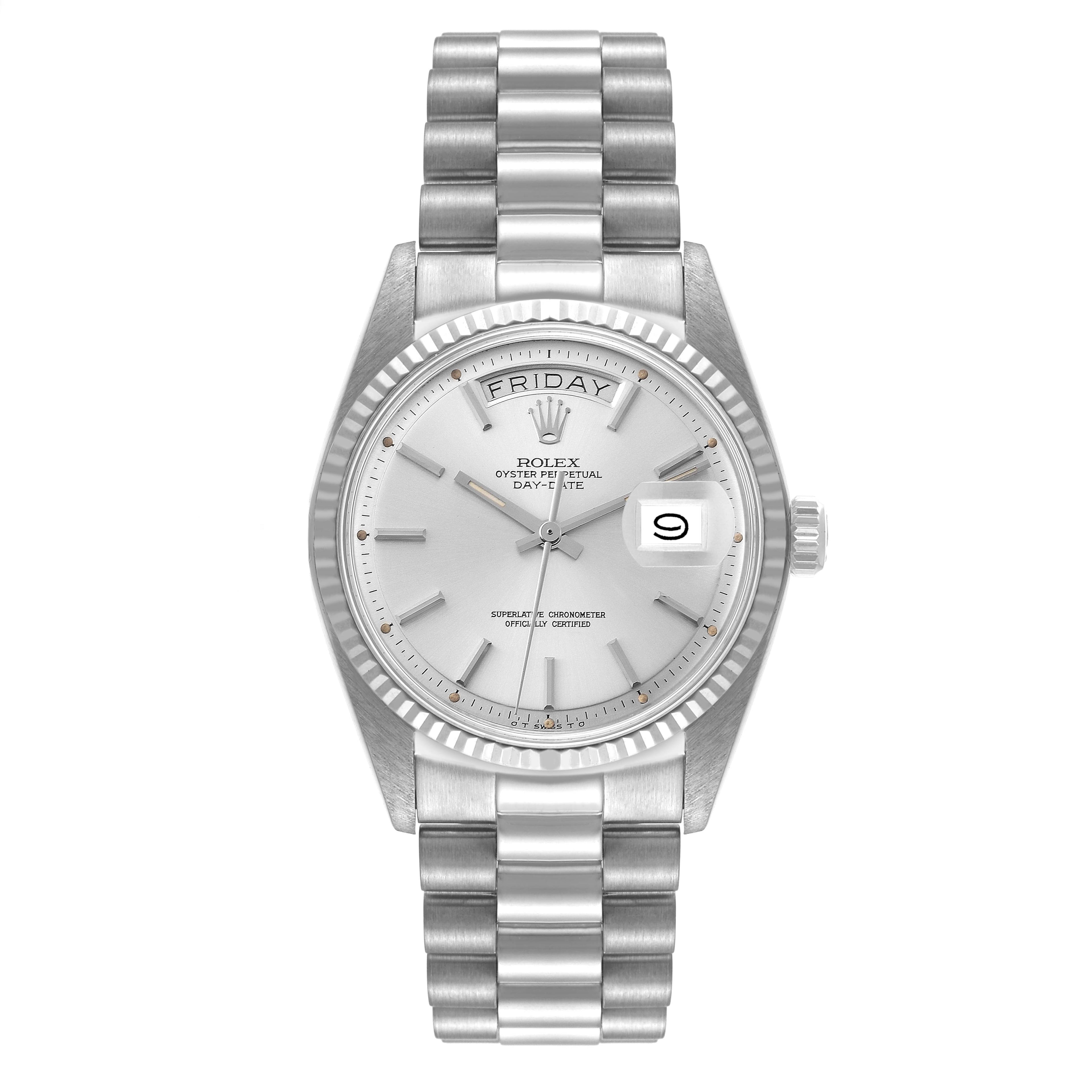 Rolex Day-Date President White Gold Silver Sigma Dial Vintage Mens Watch 1803