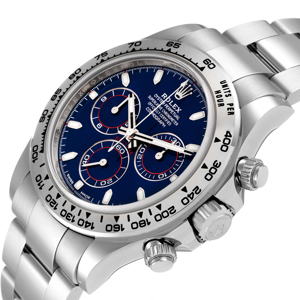 Rolex Daytona 18k White Gold Blue Dial Mens Watch 116509 Unworn