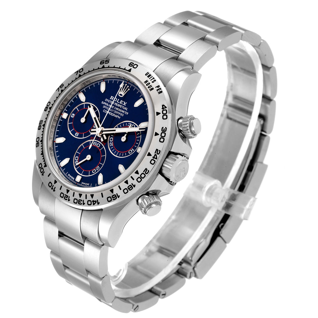 Rolex Daytona 18k White Gold Blue Dial Mens Watch 116509 Unworn