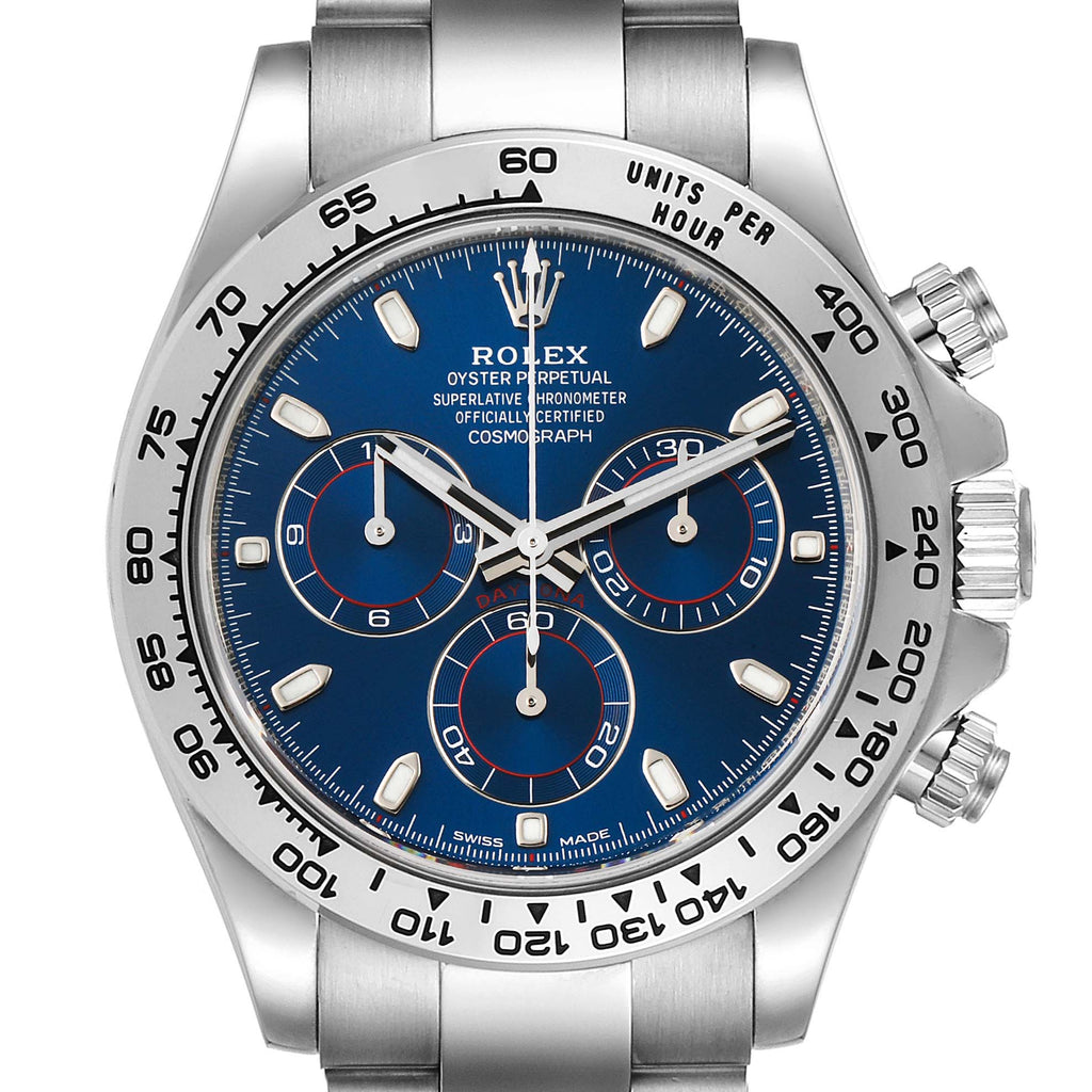 Rolex Daytona 18k White Gold Blue Dial Mens Watch 116509 Unworn