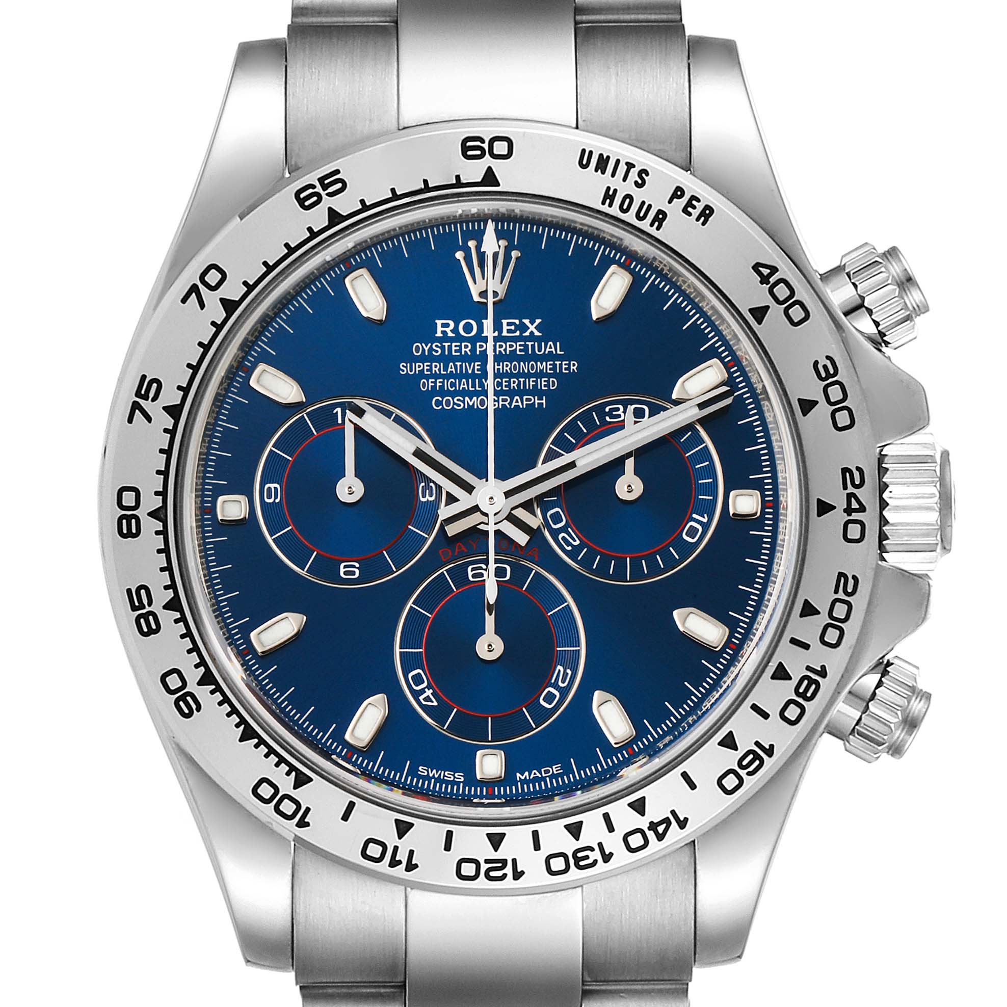 Rolex Daytona 18k White Gold Blue Dial Mens Watch 116509 Unworn