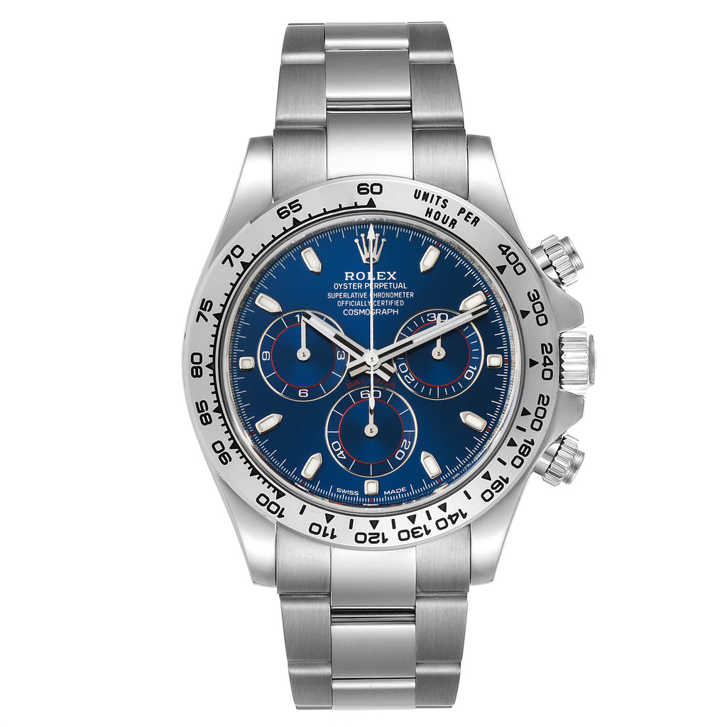 Rolex Daytona 18k White Gold Blue Dial Mens Watch 116509 Unworn
